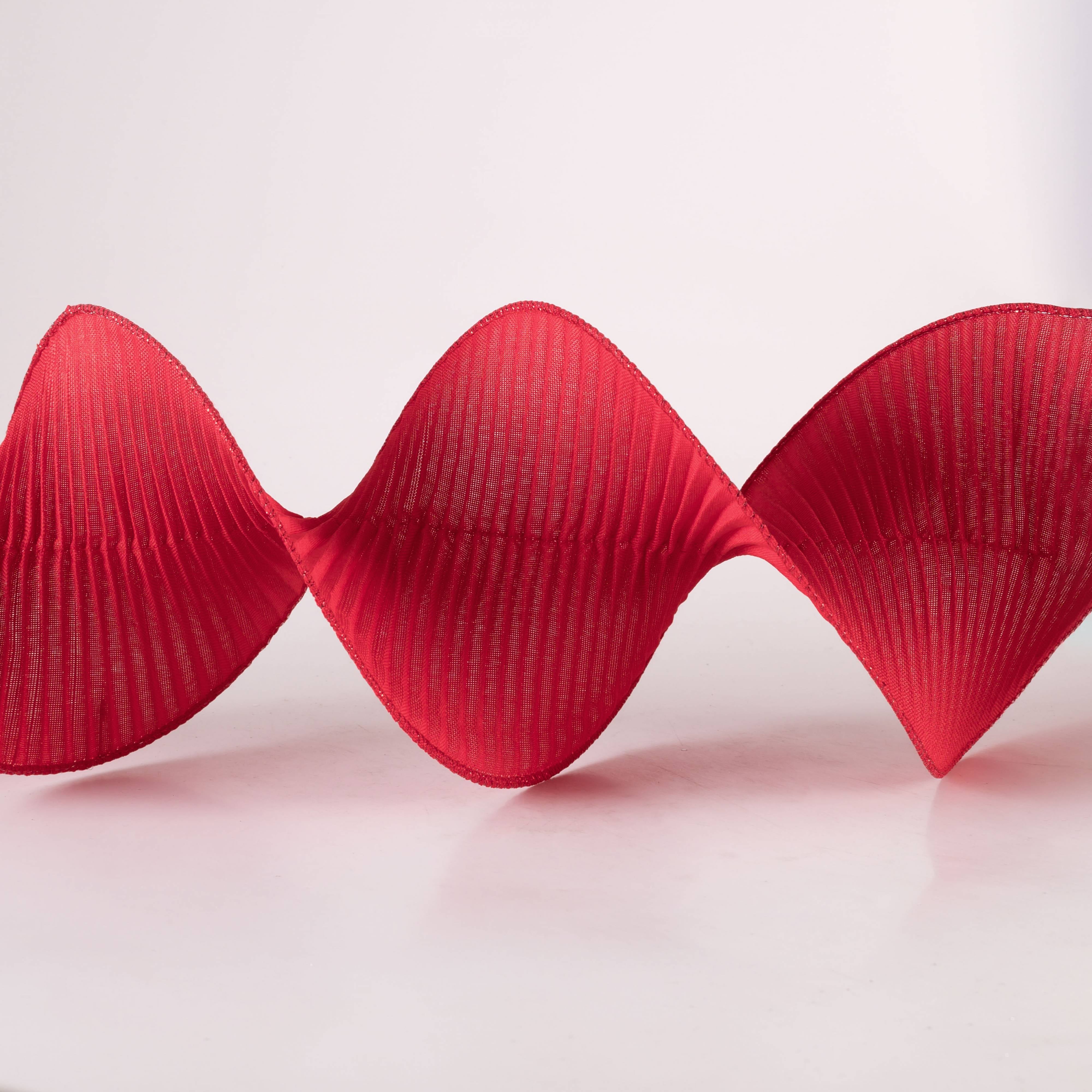 5" Pleated Solid Ribbon: Red (5 Yards) detail photo 3