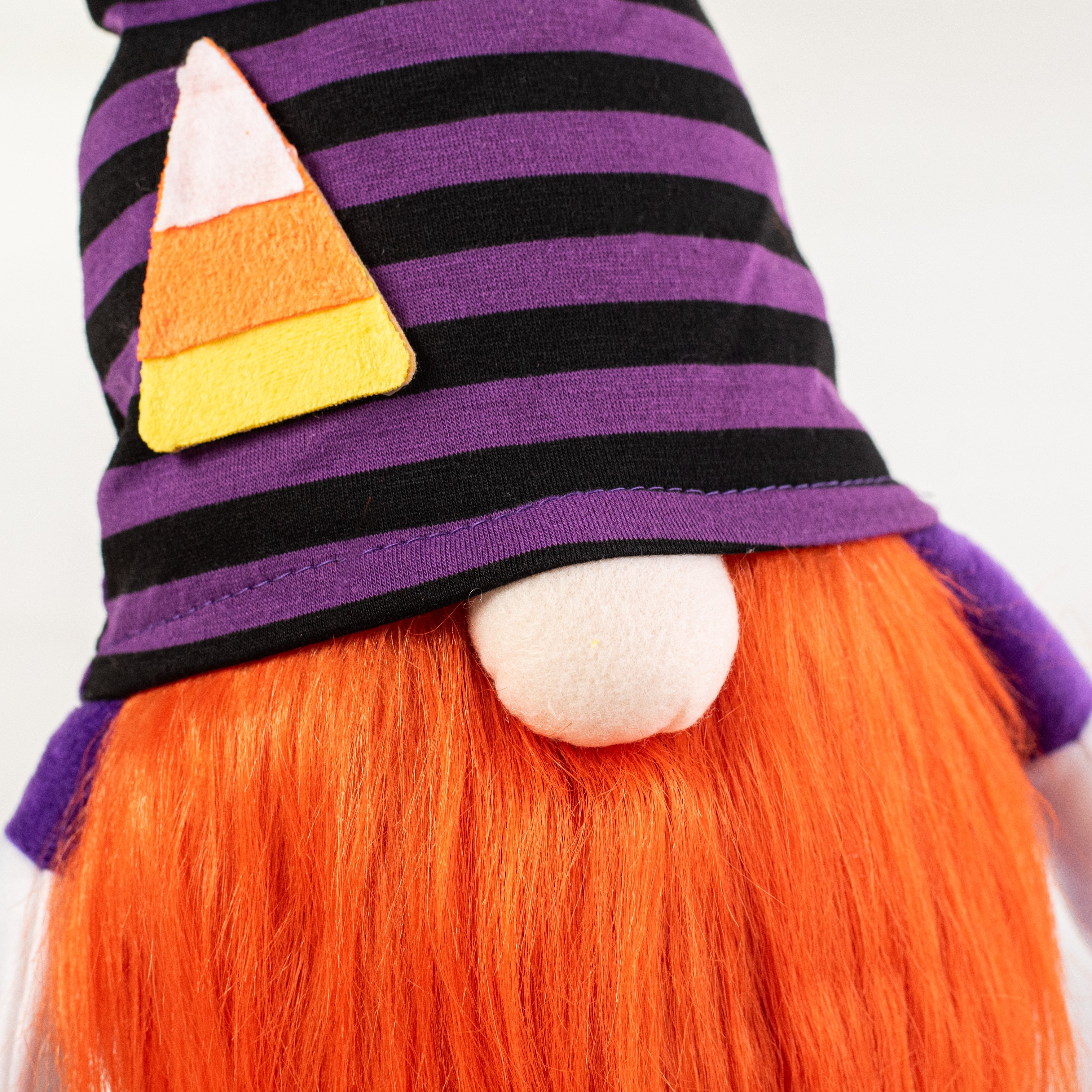 22" Plush Candy Corn Gnome: Purple & Black Stripe detail photo 4