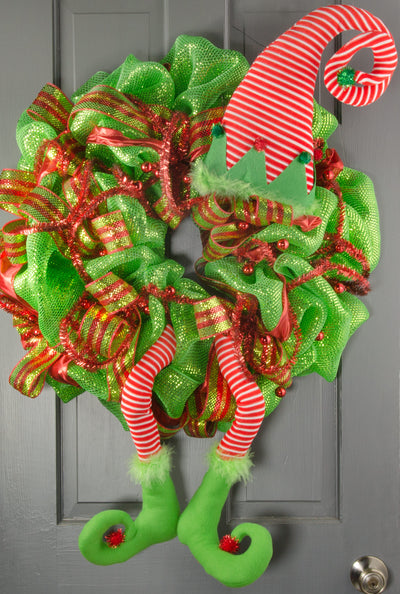 Plush Christmas Elf Wreath Accent: Red & Lime Green Lifestyle Photo