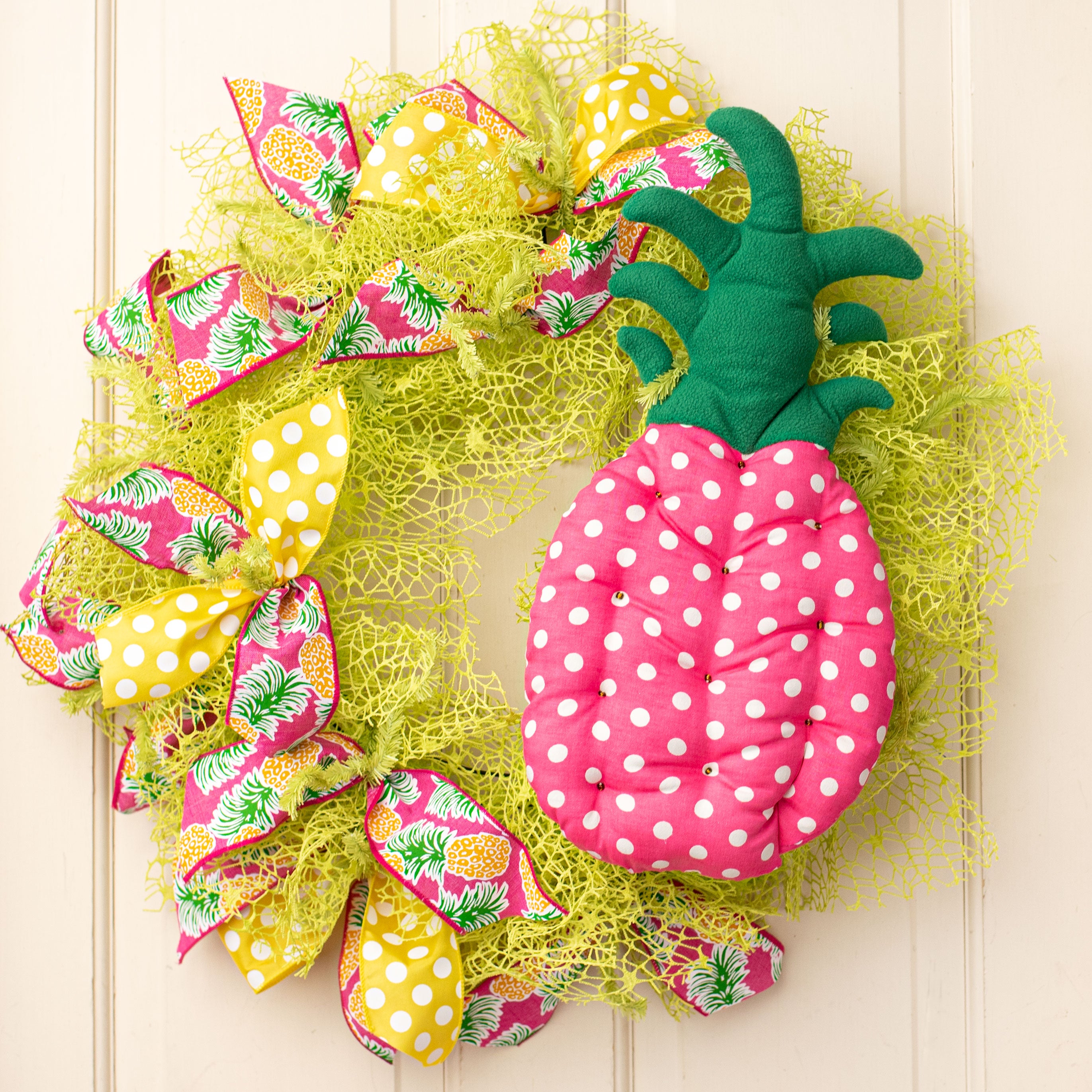 18" Plush Pineapple: Fuchsia Pink Lifestyle Photo
