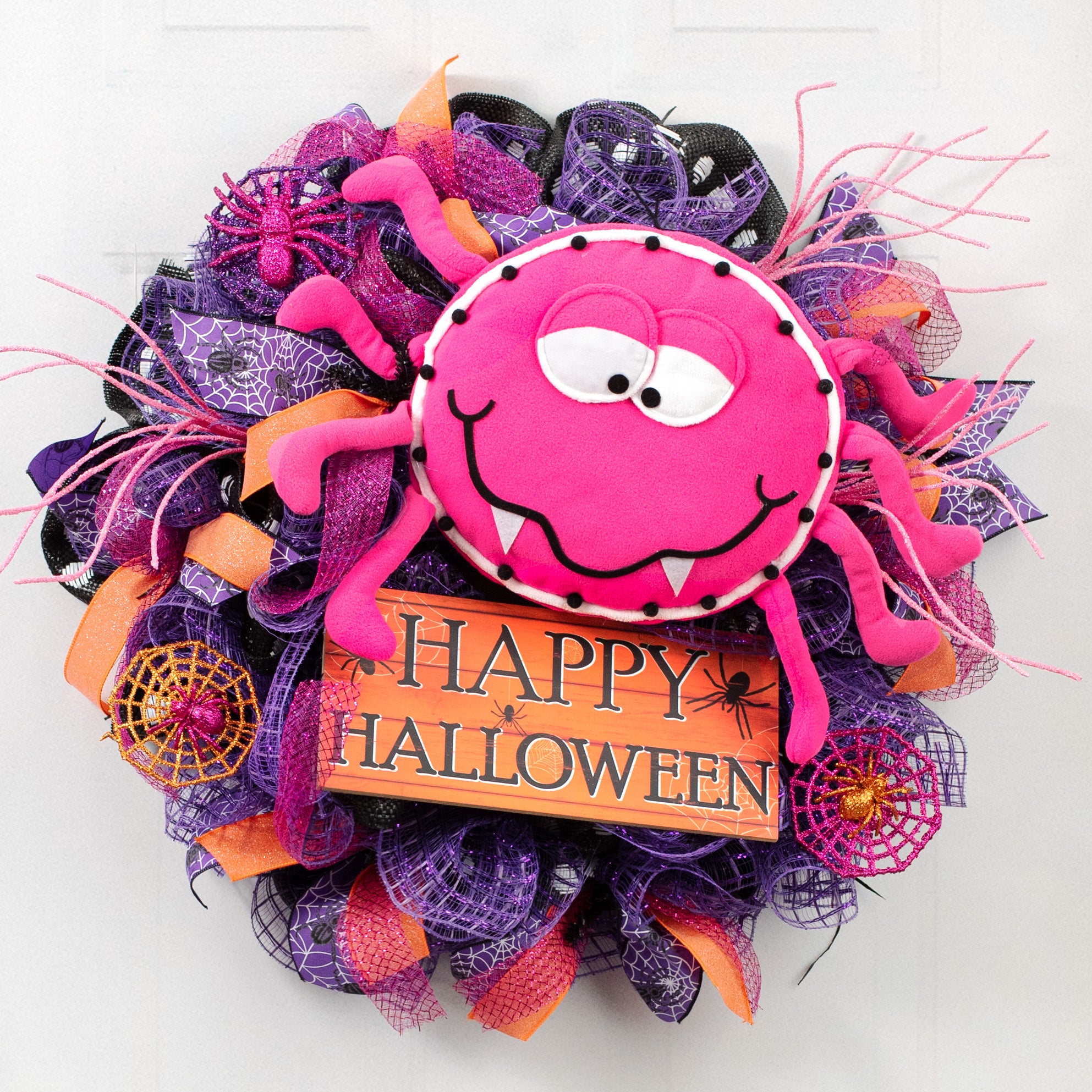 12" Plush Spider Wreath Accent: Hot Pink Lifestyle Photo