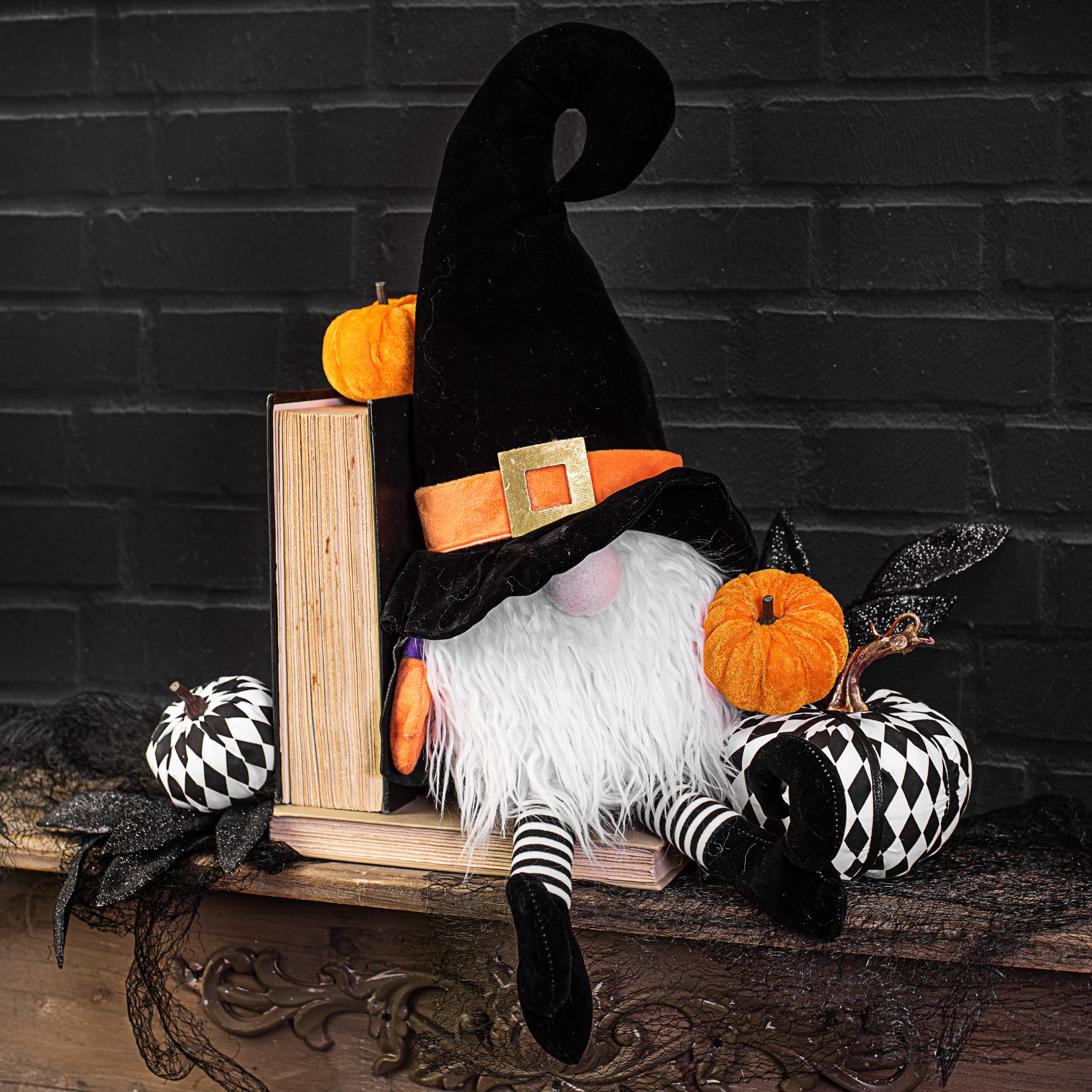 22" Plush Witch Gnome: Orange & Black detail photo 3