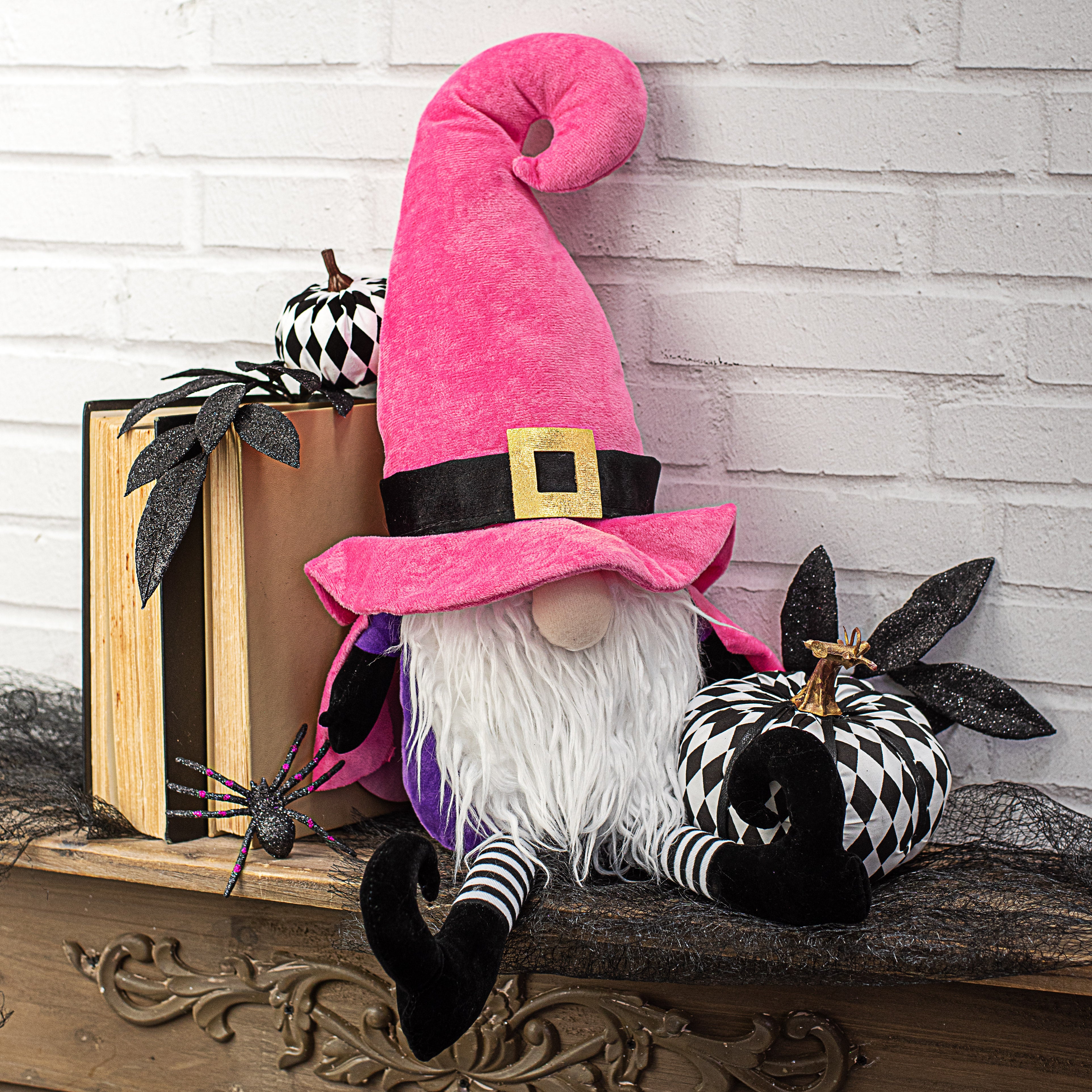 22" Plush Witch Gnome: Pink & Black detail photo 3
