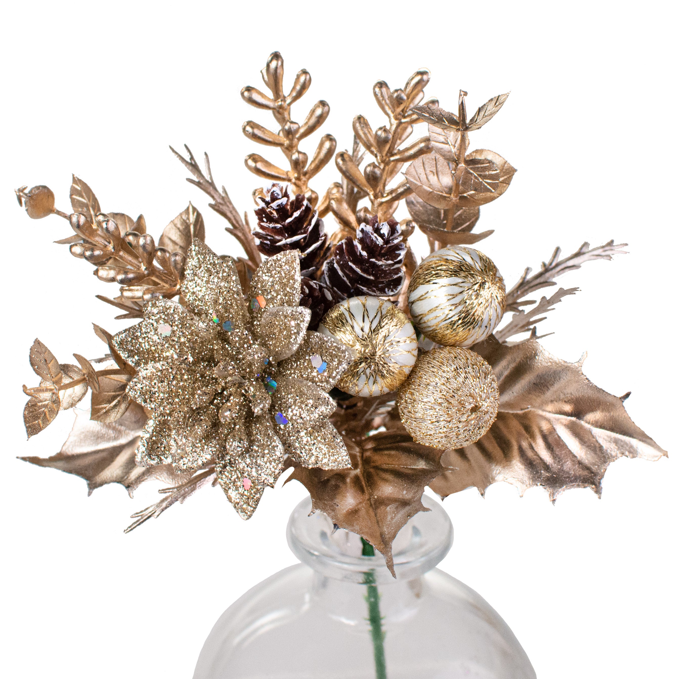 7" Poinsettia Ball Pick: Champagne Item Number: 134978