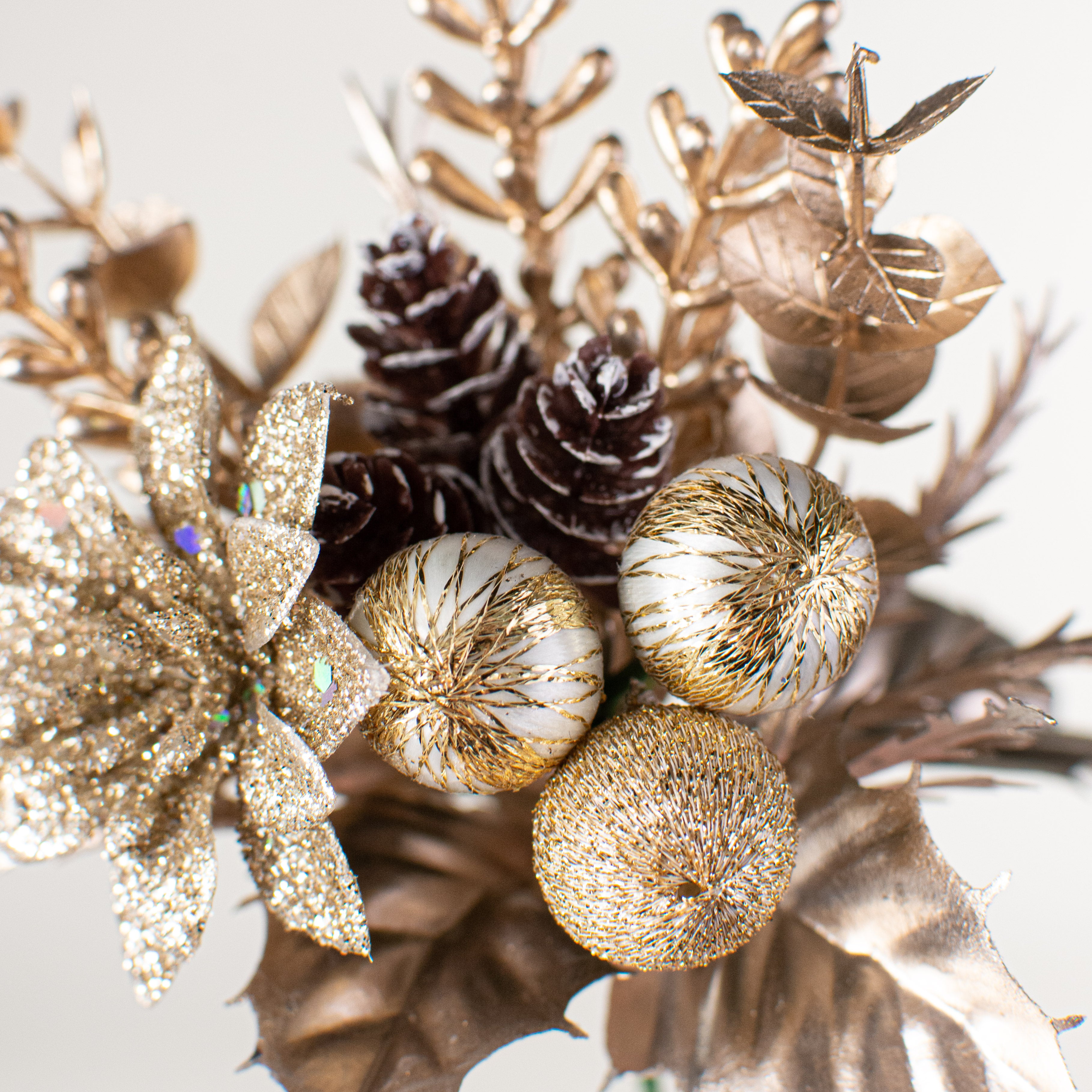 7" Poinsettia Ball Pick: Champagne detail photo 4