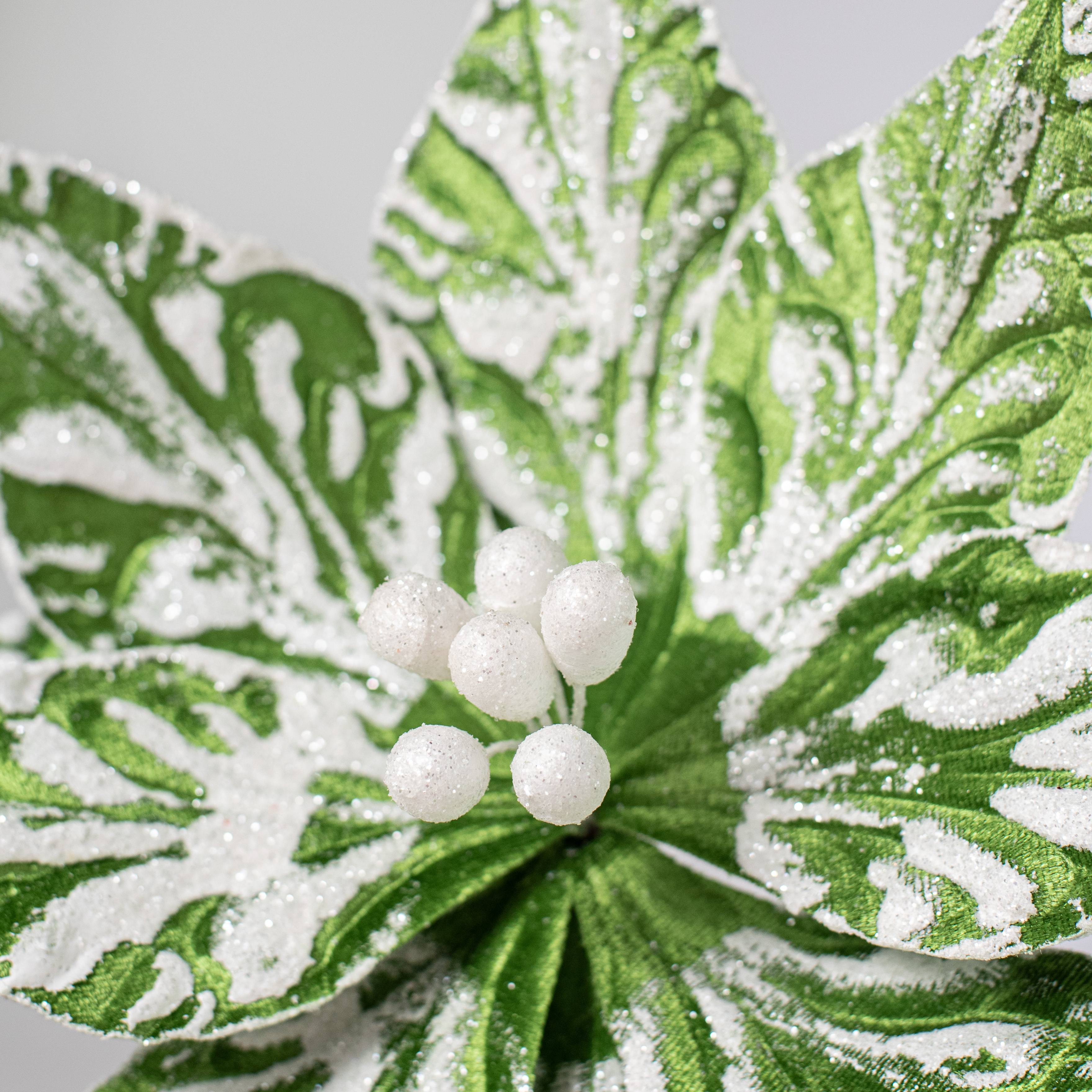 22" Poinsettia Stem: Green & White Lifestyle Photo