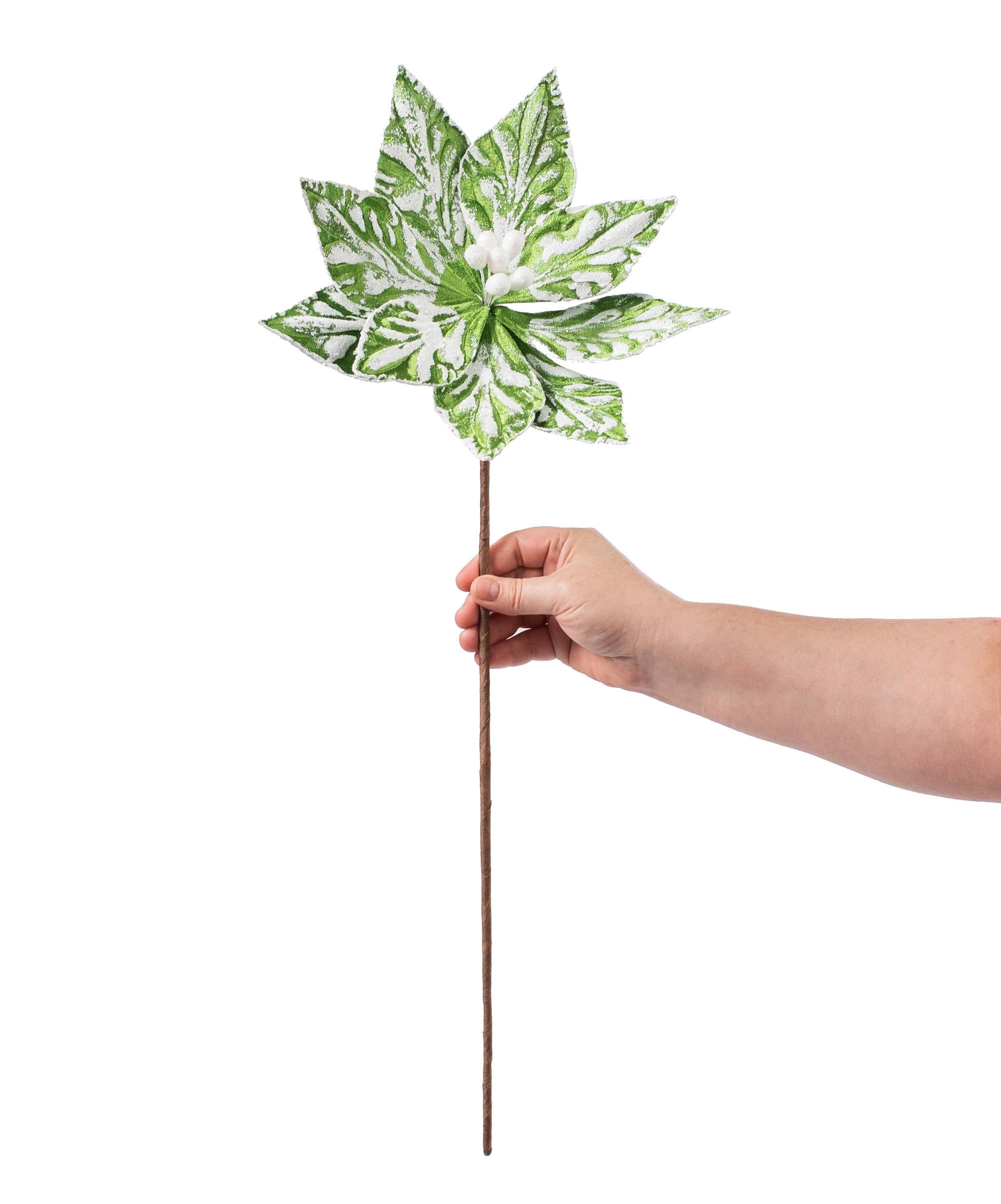 22" Poinsettia Stem: Green & White detail photo 3