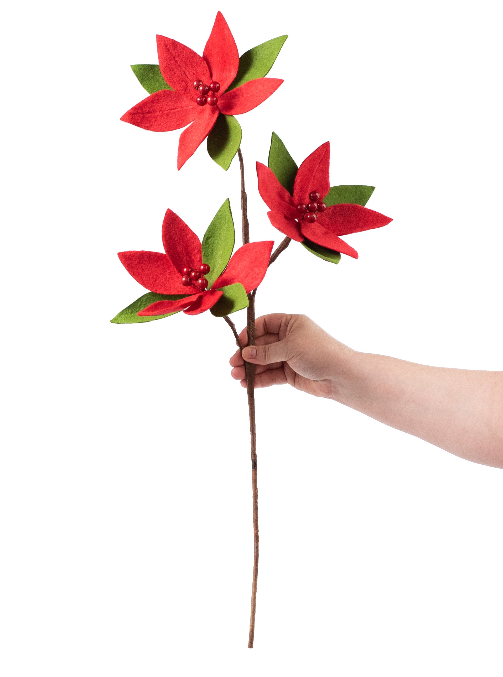 27" Poinsettia Stem: Red & Green detail photo 3