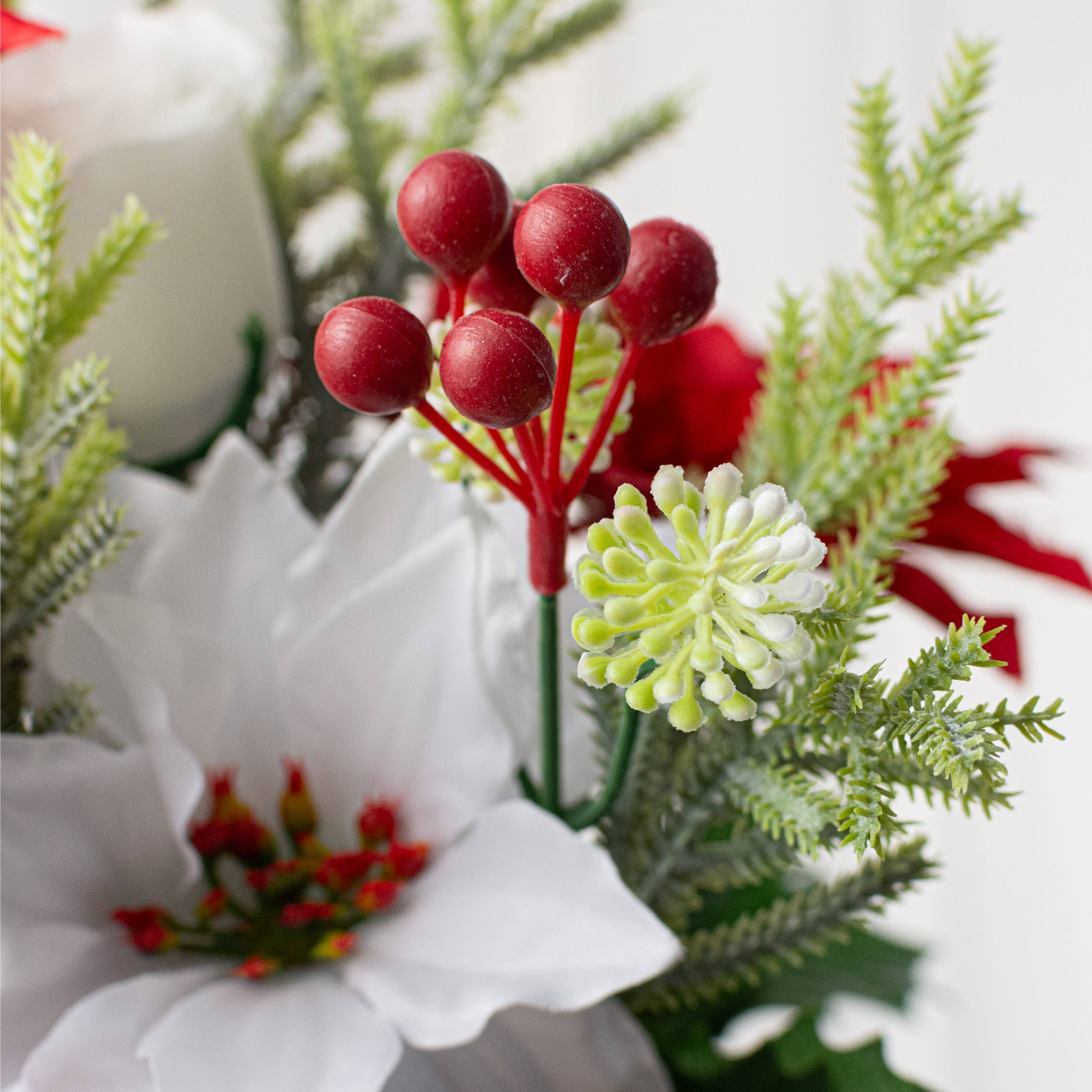 21" Poinsettias, Roses & Berries Bush (14 Stem) detail photo 4