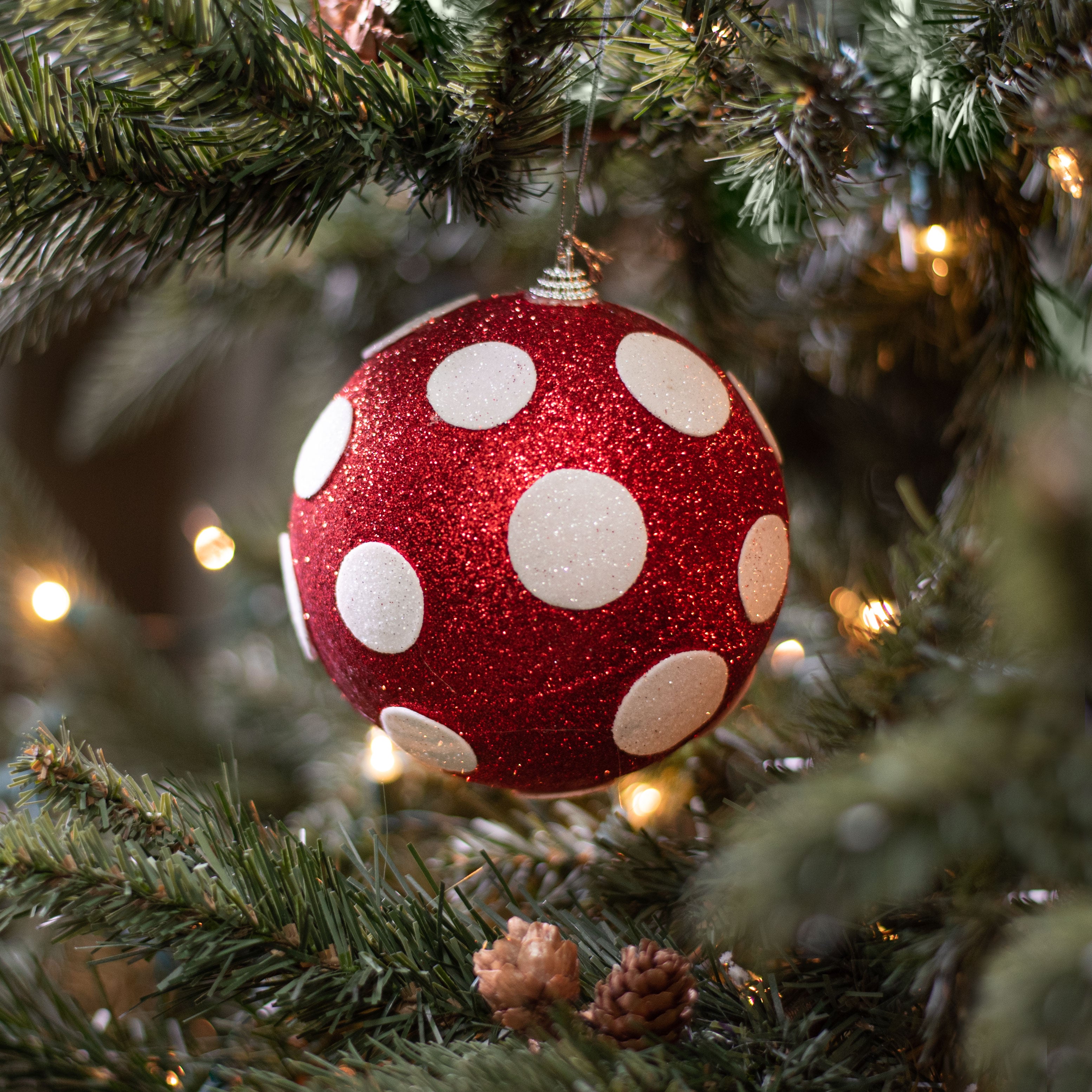 5" Polka Dot Ball Ornament: Red & White Lifestyle Photo