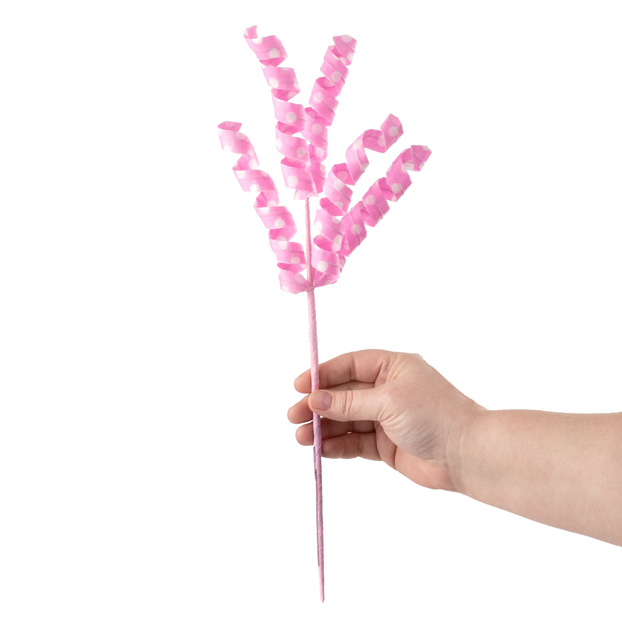 16" Polka Dot Curly Pick: Pink & White detail photo 3