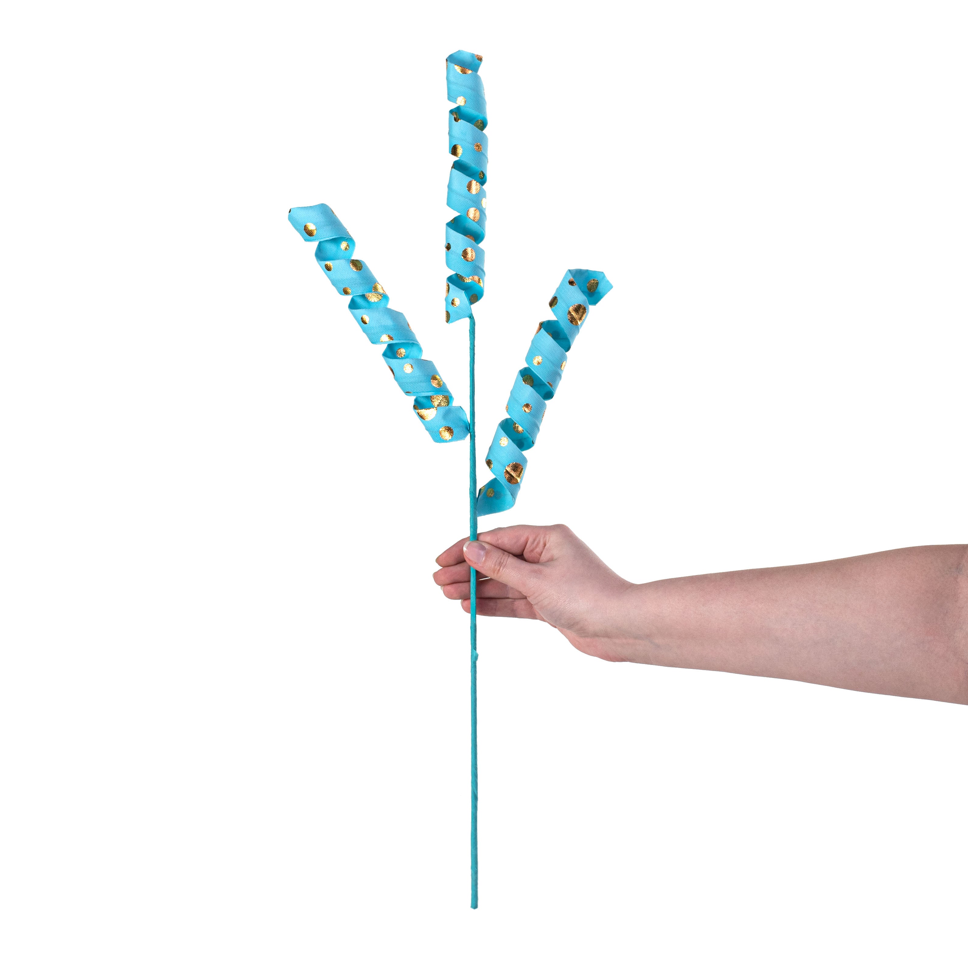 24" Polka Dot Curly Spray: Blue & Gold detail photo 3