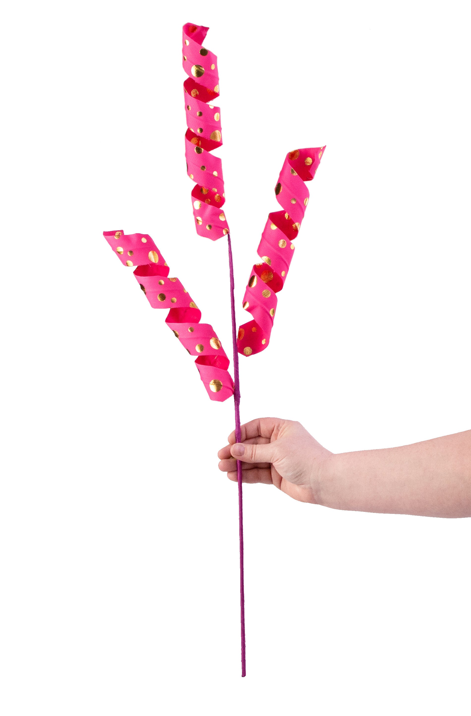 30" Polka Dot Curly Spray: Fuchsia & Gold detail photo 3