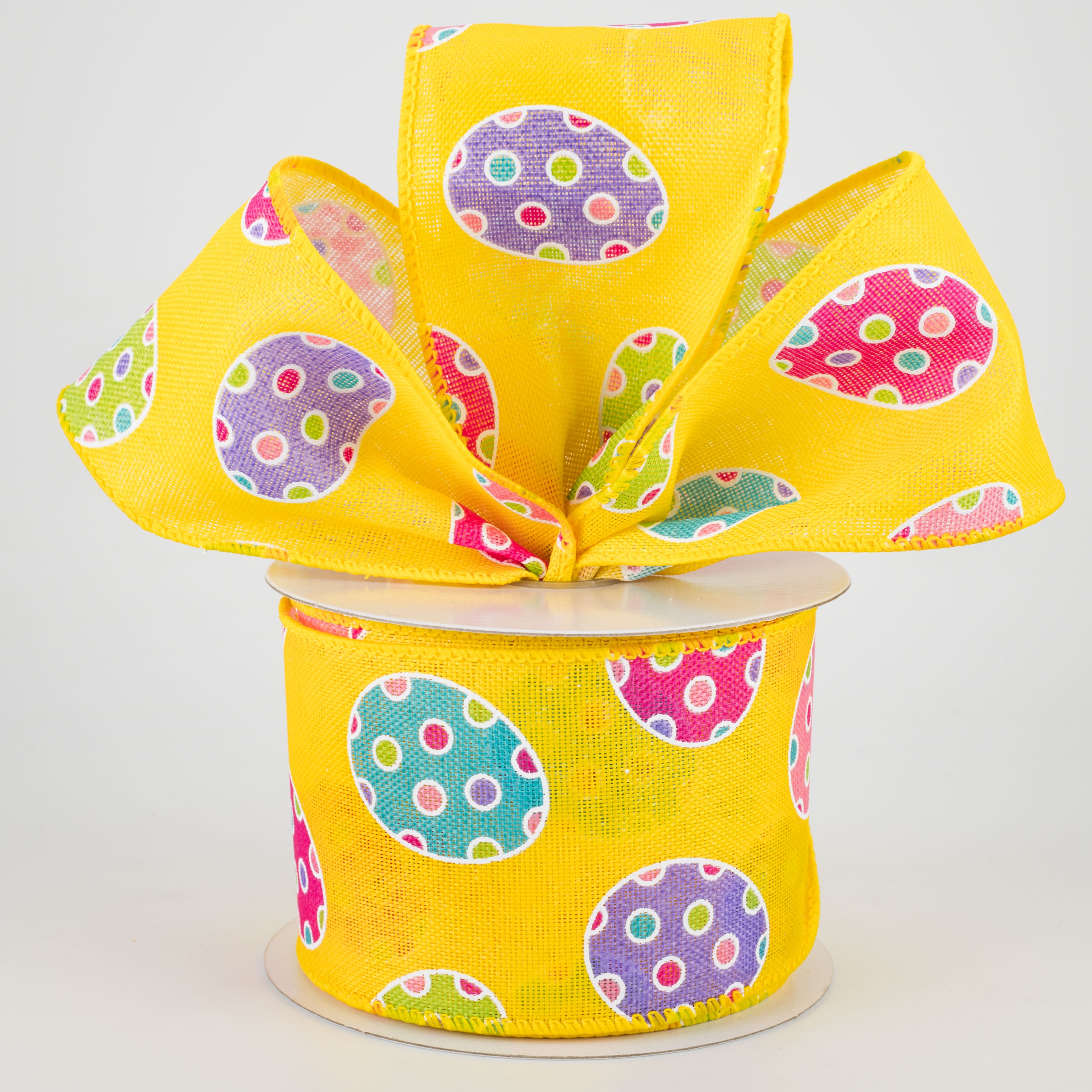 2.5" Polka Dot Easter Eggs Ribbon: Yellow (10 Yards) Lifestyle Photo