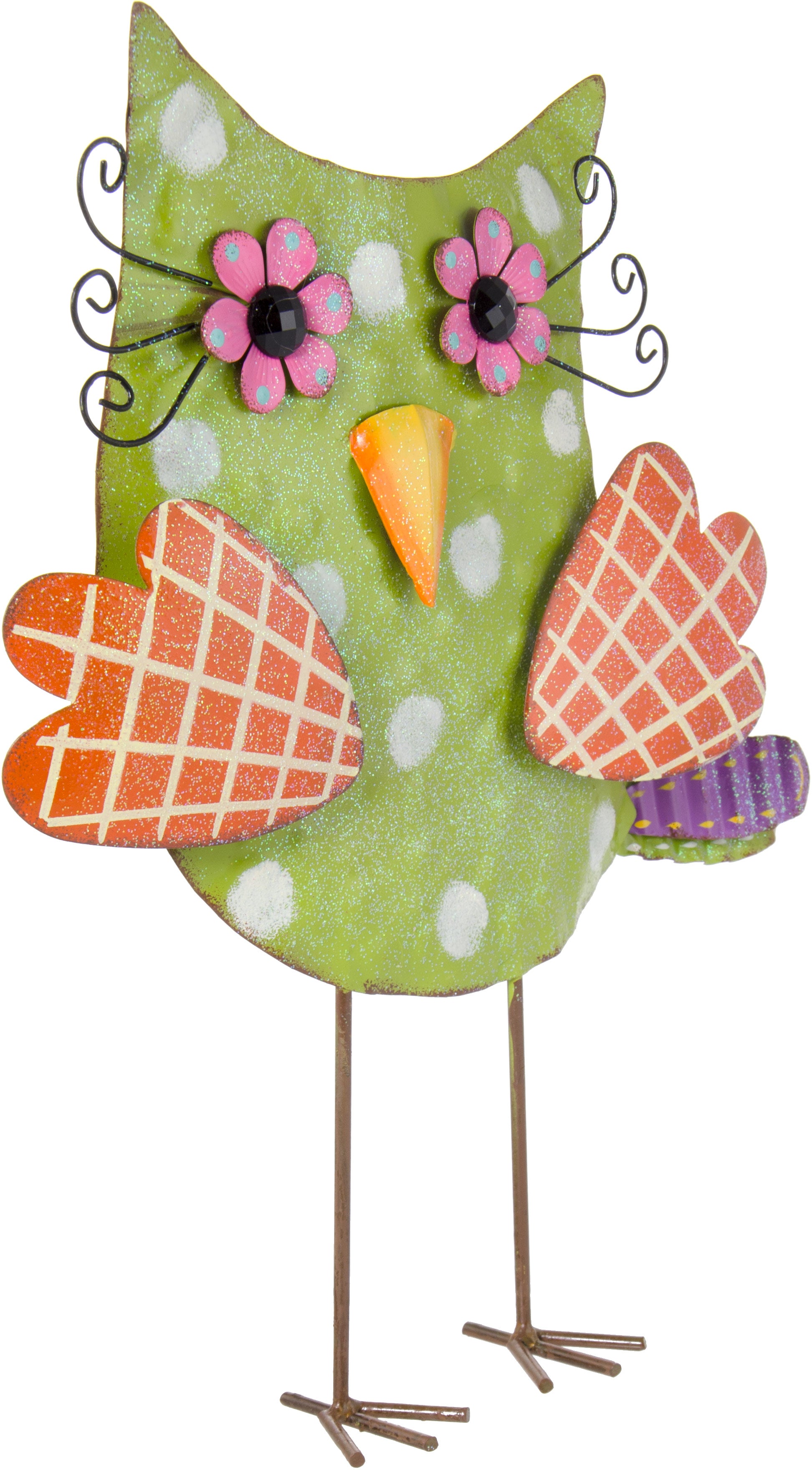 15" Polka Dot Metal Owl Standing Decoration: Green Lifestyle Photo