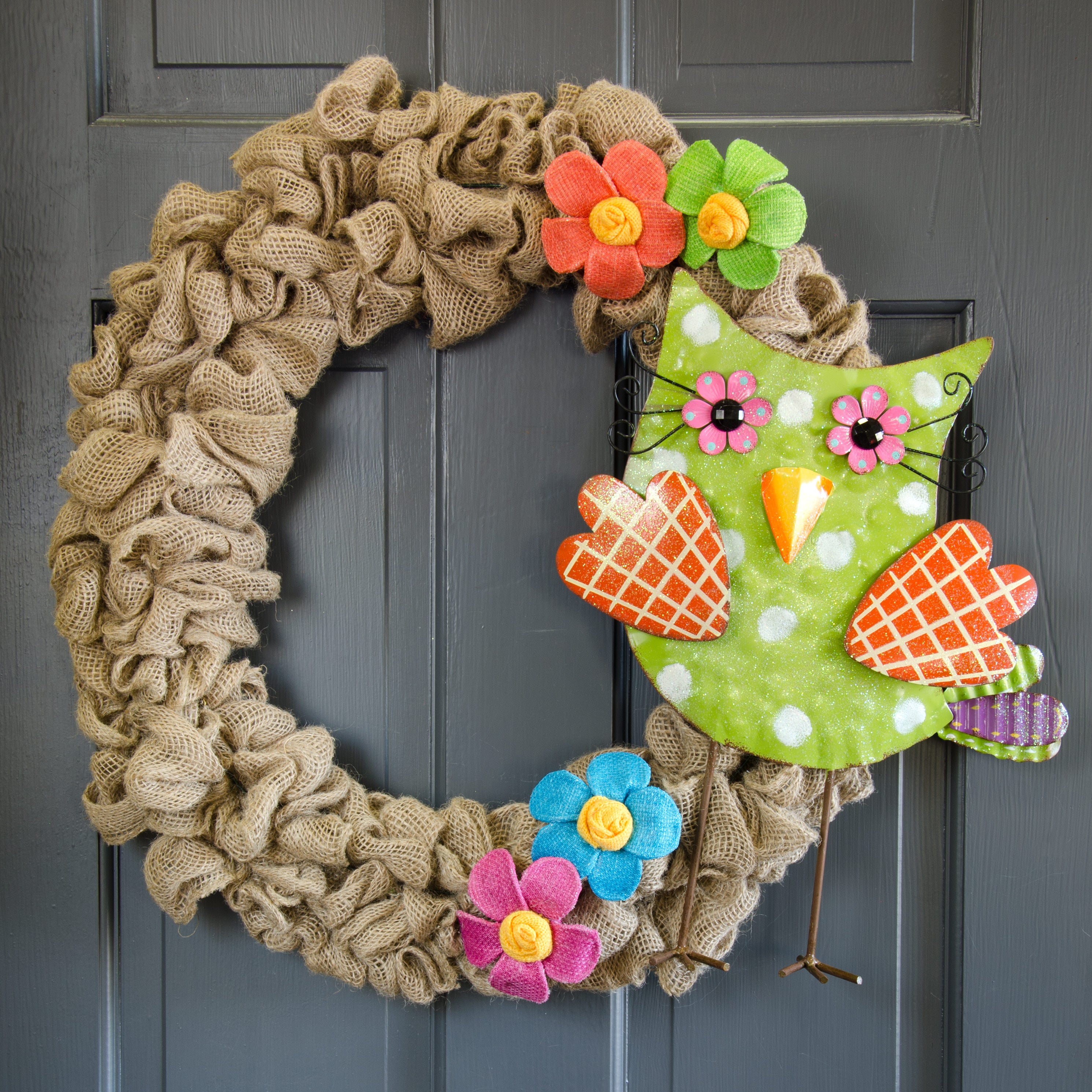 15" Polka Dot Metal Owl Standing Decoration: Green detail photo 3