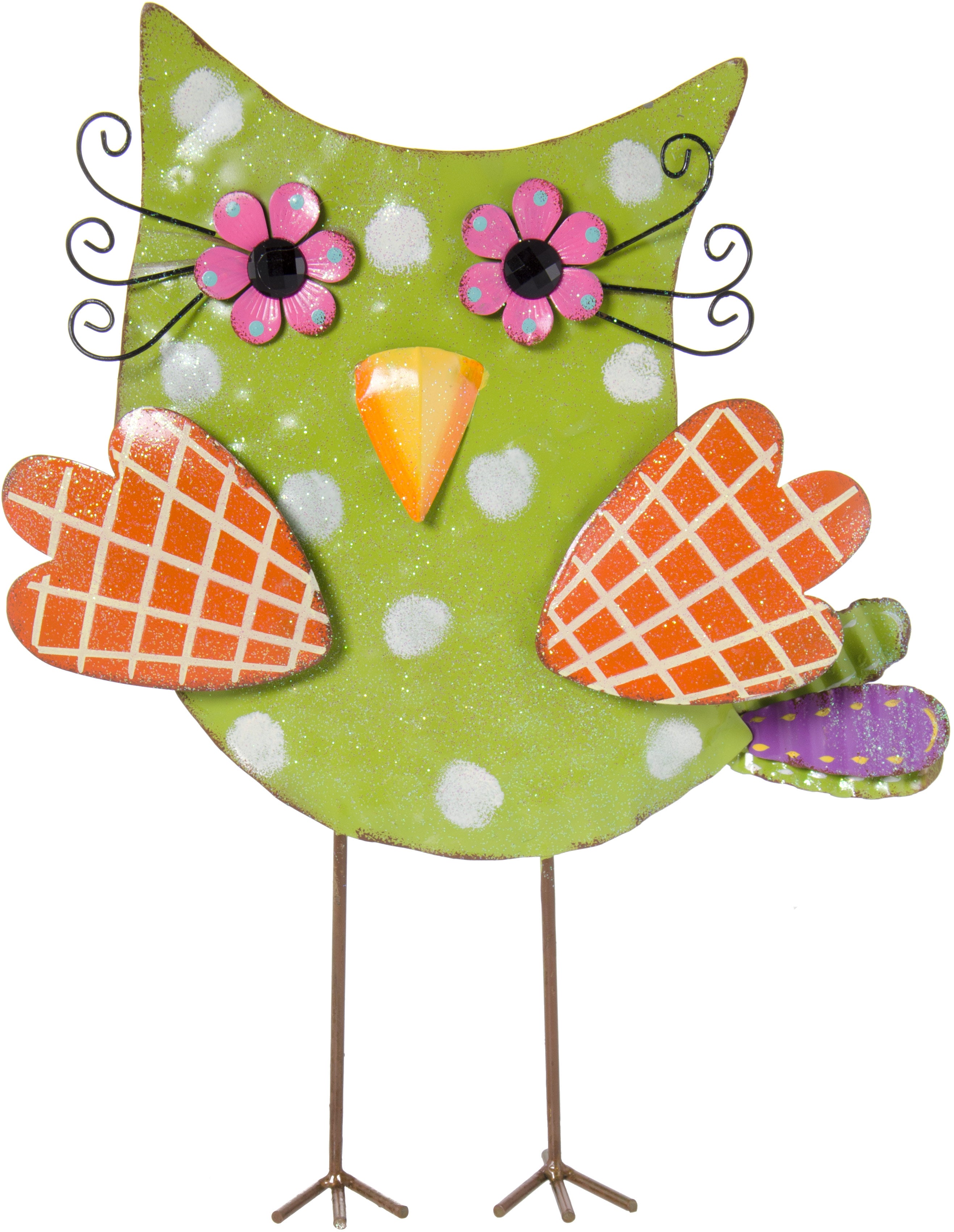 15" Polka Dot Metal Owl Standing Decoration: Green Item Number: 64673