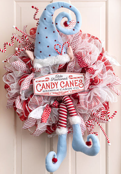 Polka Dot & Stripe Hat With Legs Elf Wreath Accent: Ice Blue Lifestyle Photo
