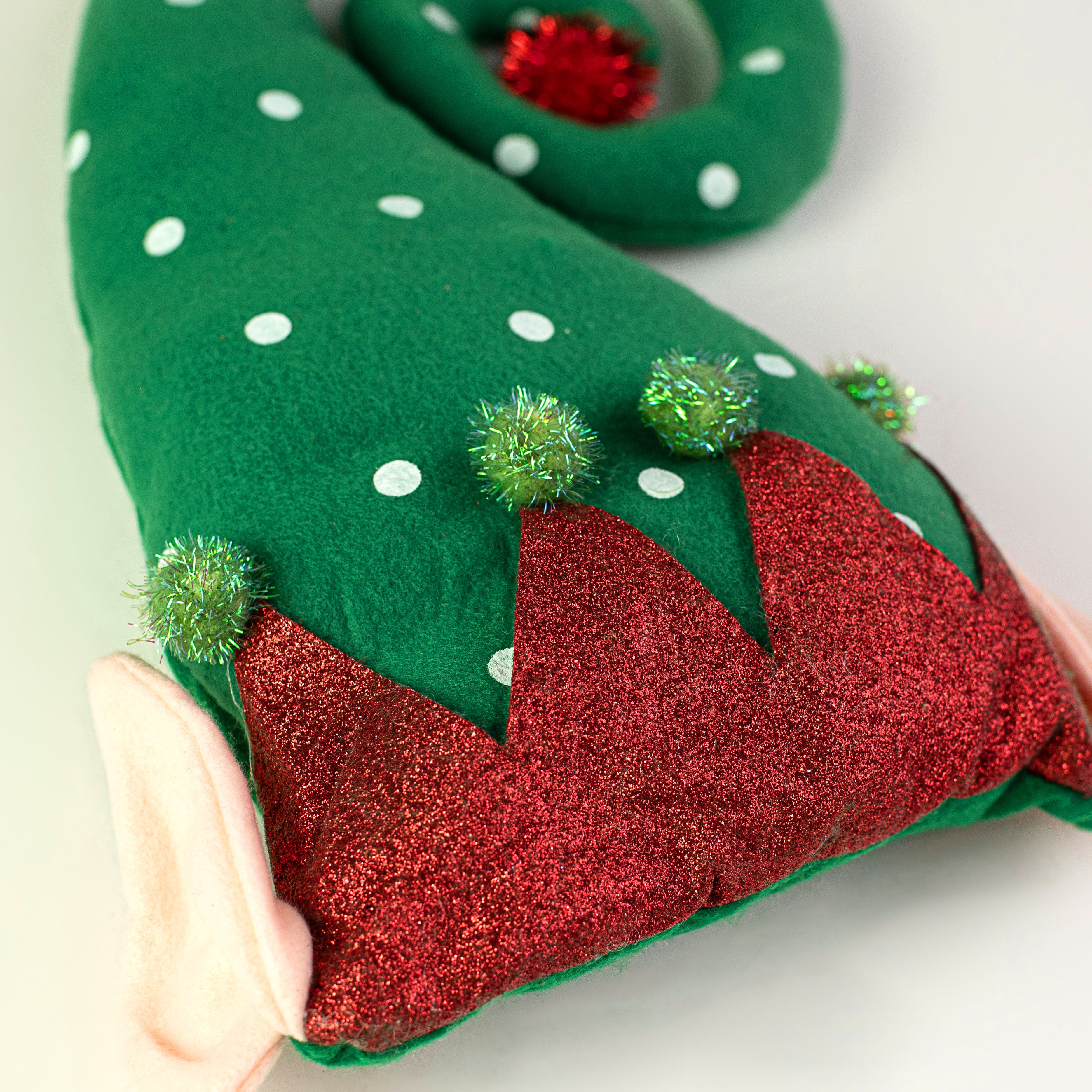 Polka Dot & Stripe Hat With Legs Elf Wreath Accent: Red & Emerald Green detail photo 3