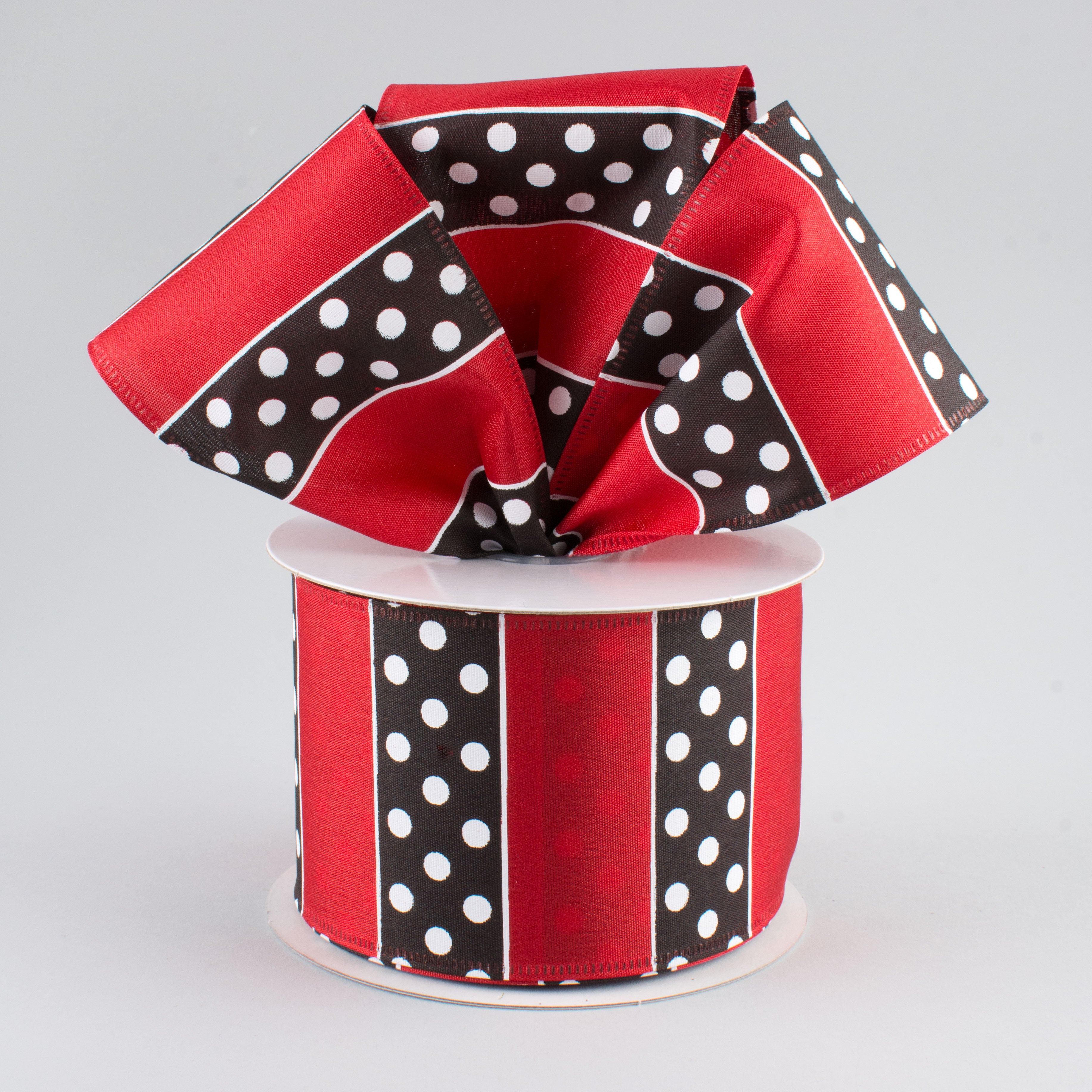 2.5" B & W Polka Dot Stripes Ribbon: Red (10 Yards) Lifestyle Photo