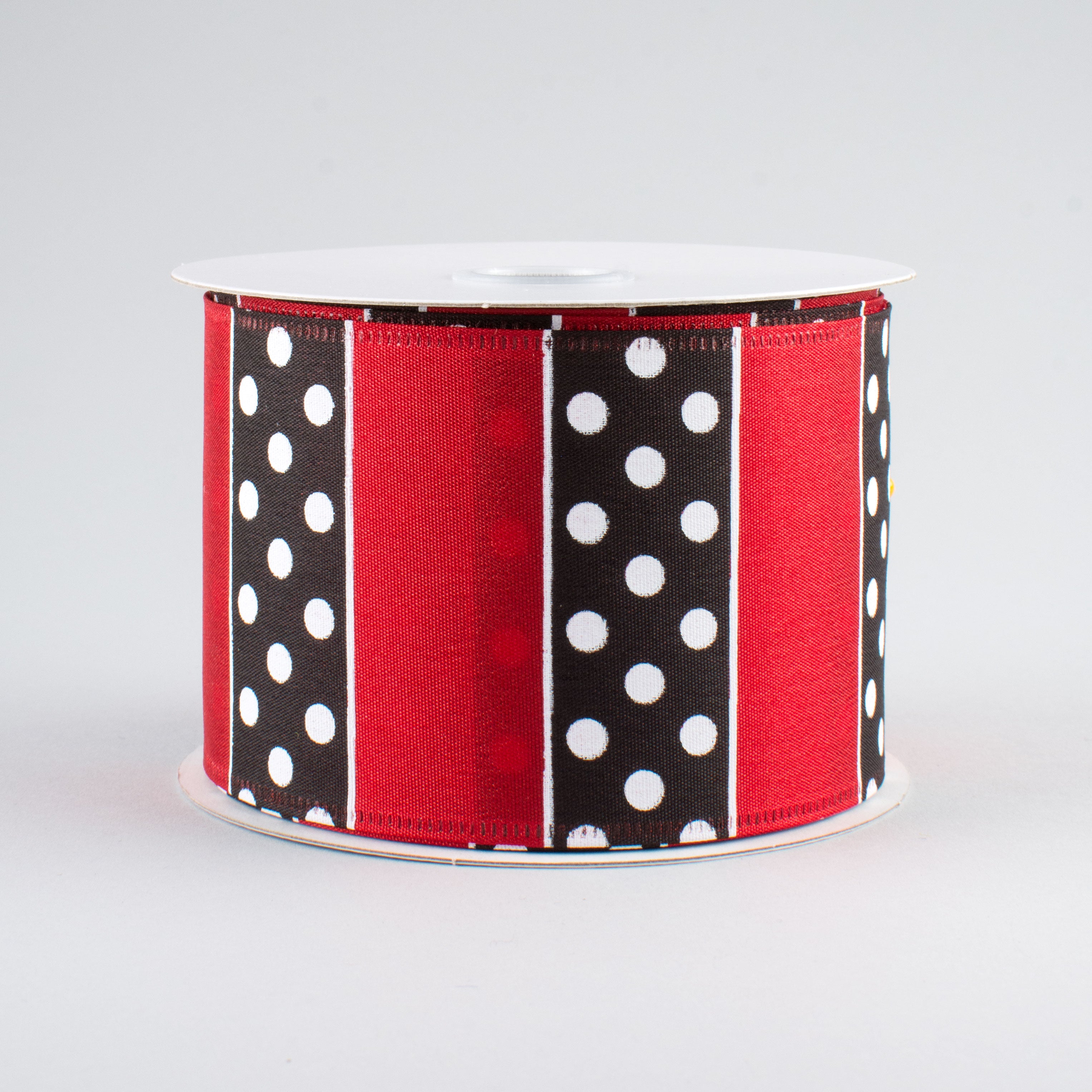 2.5" B & W Polka Dot Stripes Ribbon: Red (10 Yards)