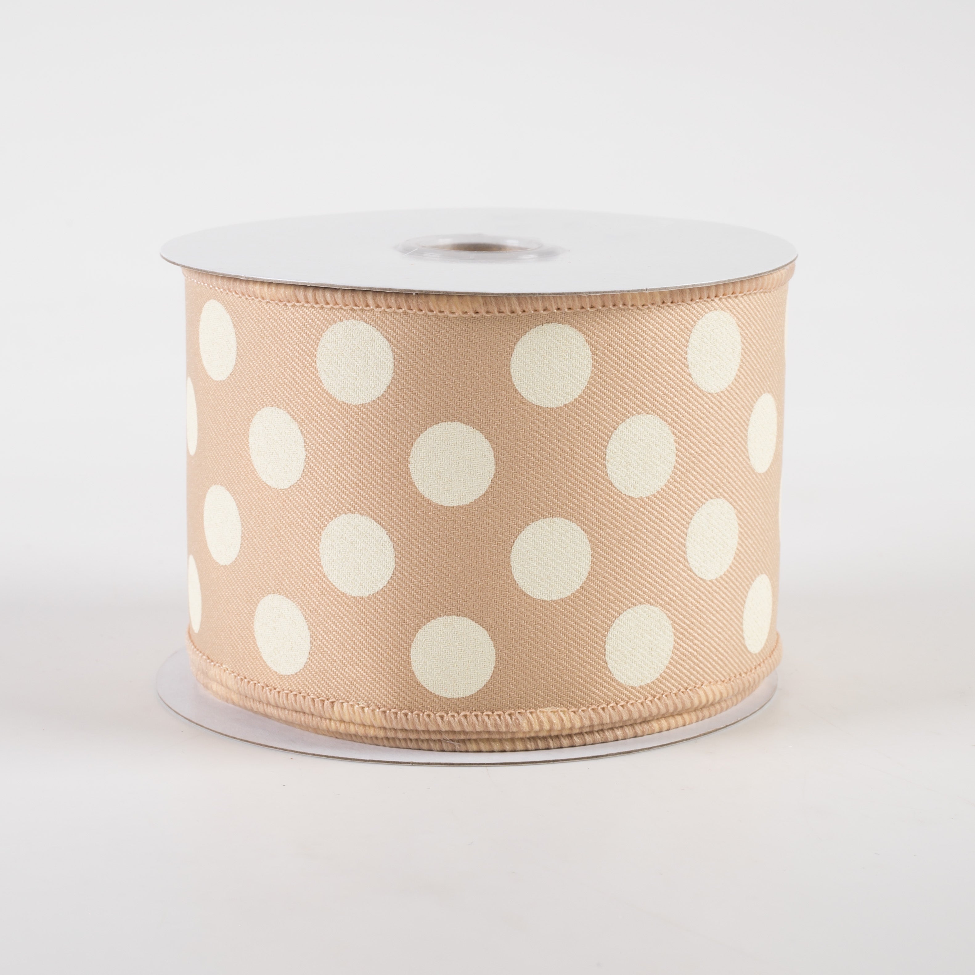 2.5" Polka Dots Ribbon: Beige & Ivory (10 Yards)