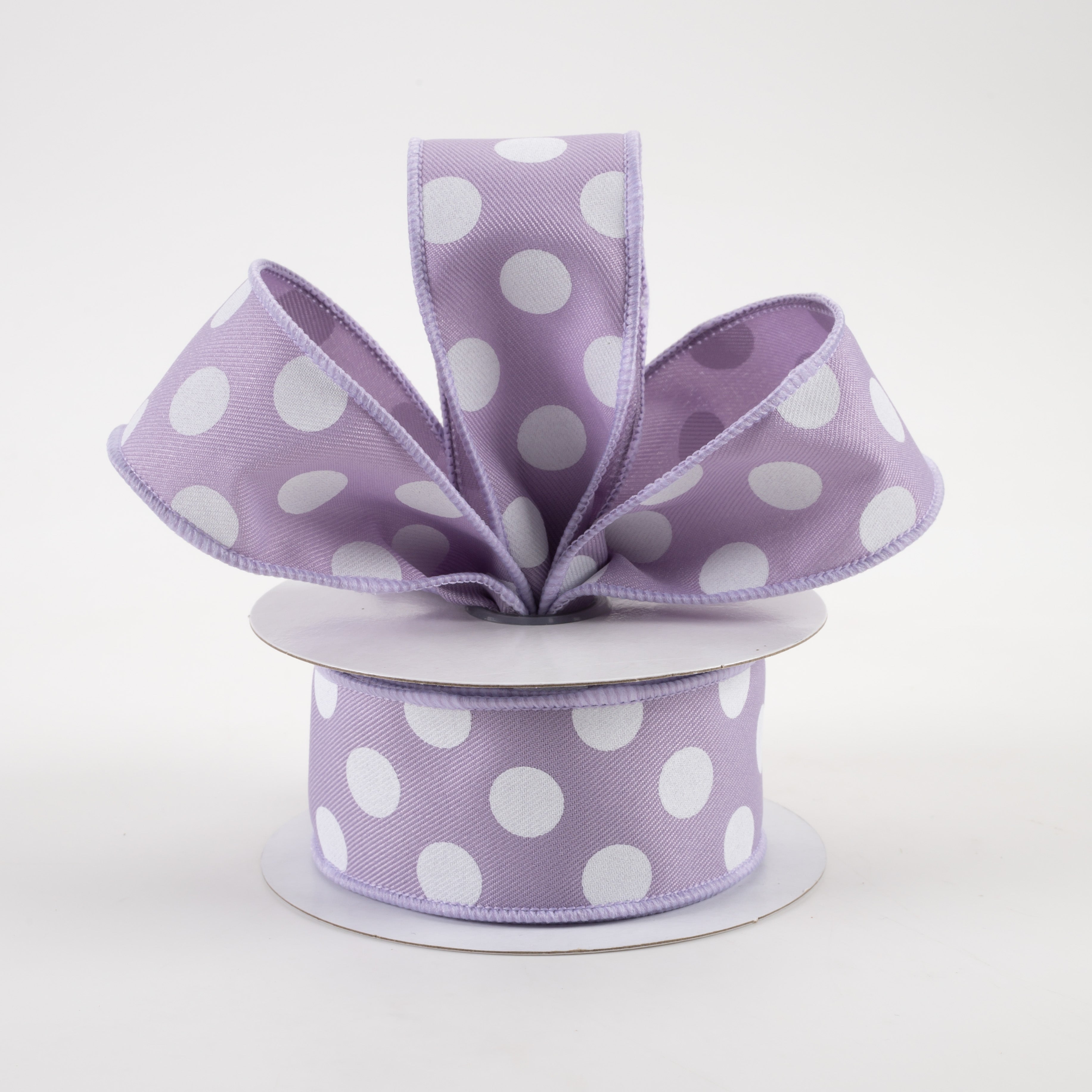 1.5" Polka Dots Ribbon: Lavender & White (10 Yards) Lifestyle Photo