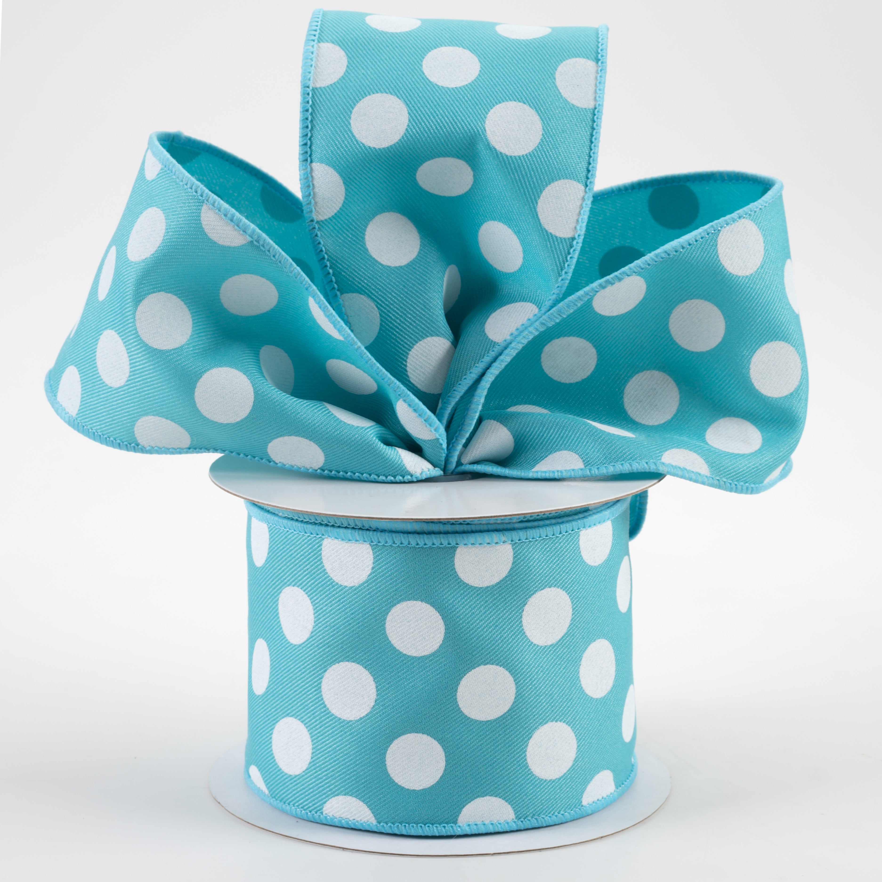 2.5" Polka Dots Ribbon: Turquoise & White (10 Yards) Lifestyle Photo