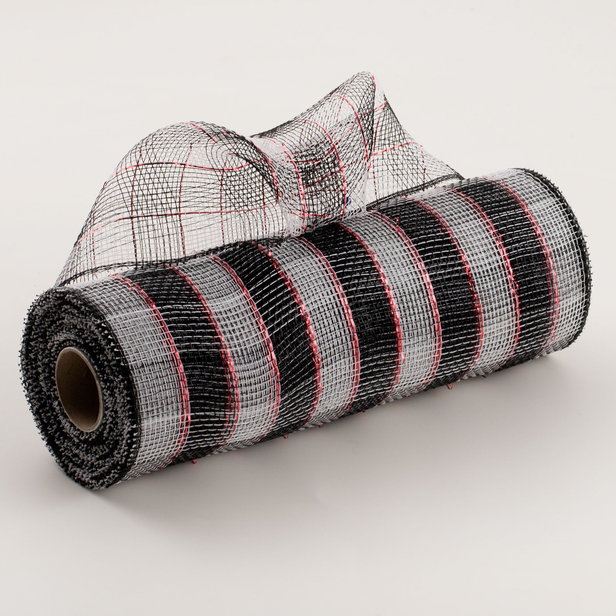 10" Poly Deco Mesh: Black & White With Red Foil Plaid Item Number: RE1310FE