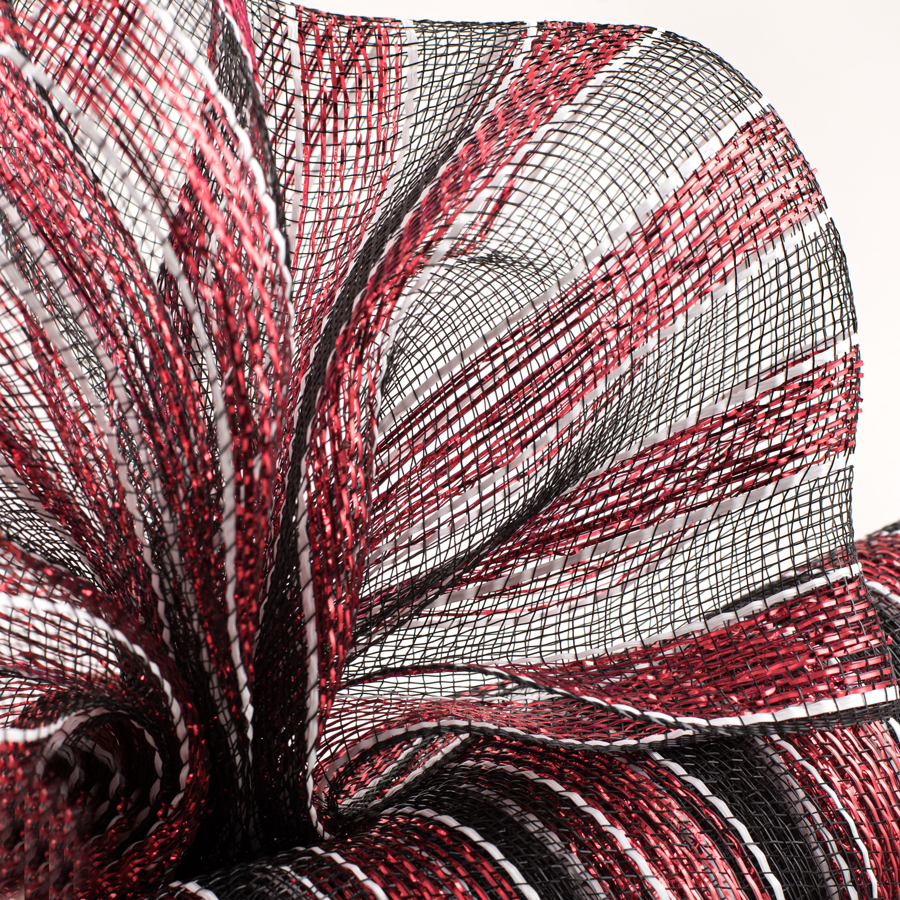 21" Poly Deco Mesh: Black/Garnet/White Stripe Lifestyle Photo