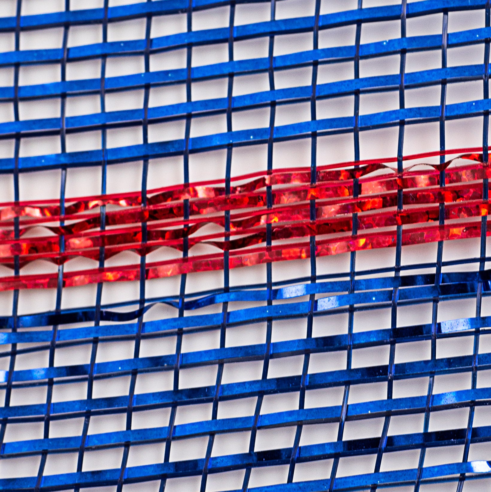 10" Poly Deco Mesh: Deluxe Blue/Red Laser Stripe detail photo 3