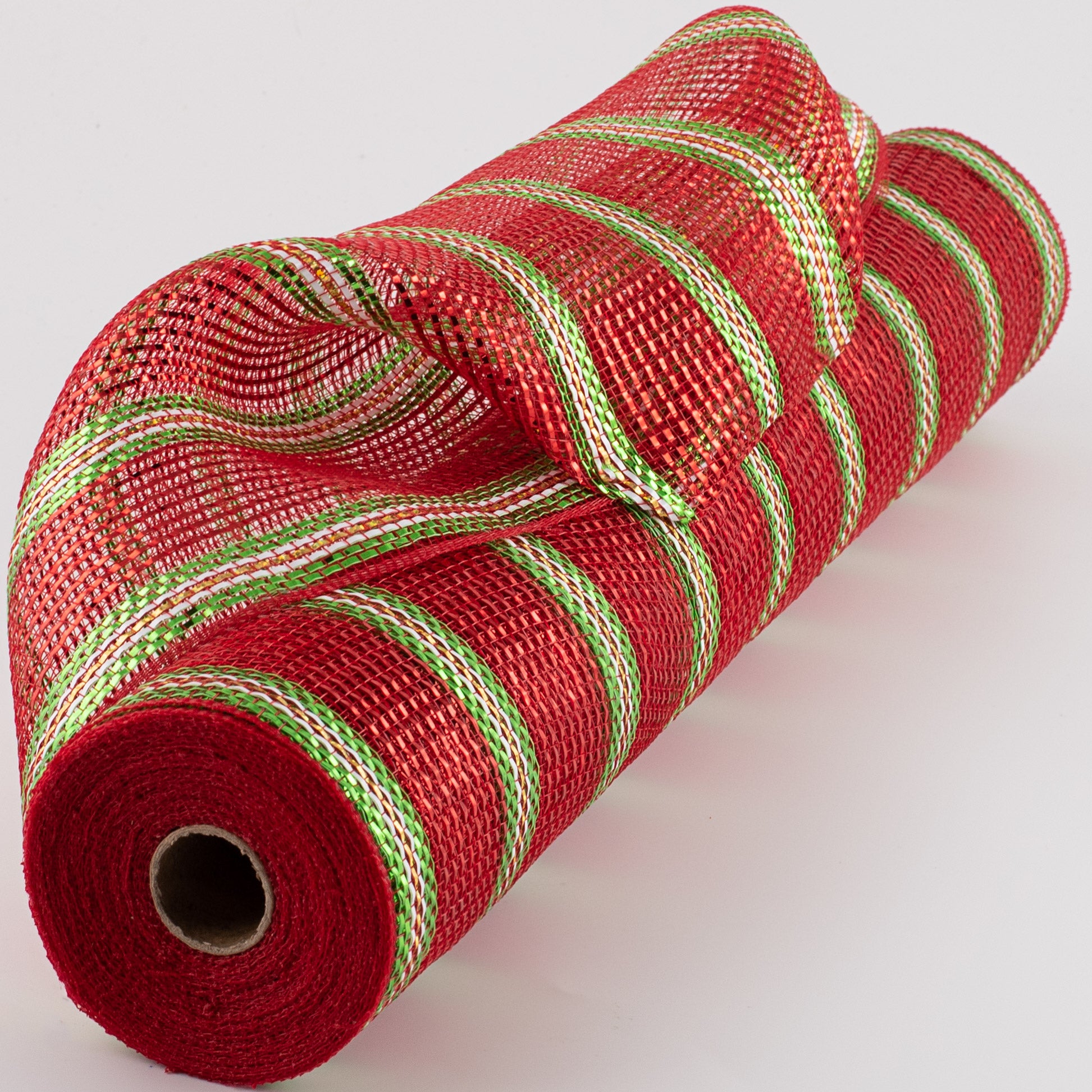 21" Poly Deco Mesh: Metallic Foil Red & Lime With Laser Gold Stripe Item Number: RY9600A7