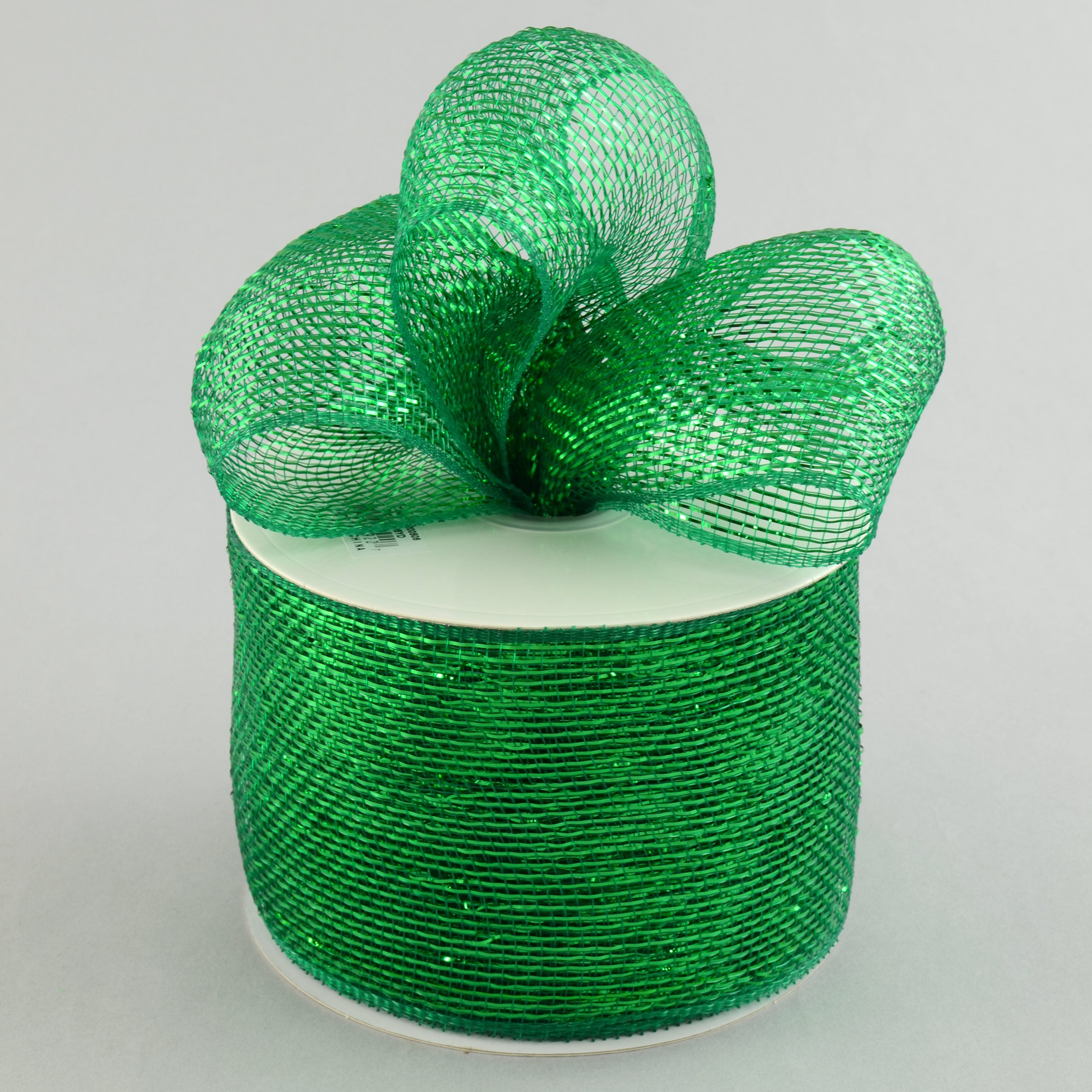 4" Poly Deco Mesh Ribbon: Metallic Emerald Green Lifestyle Photo