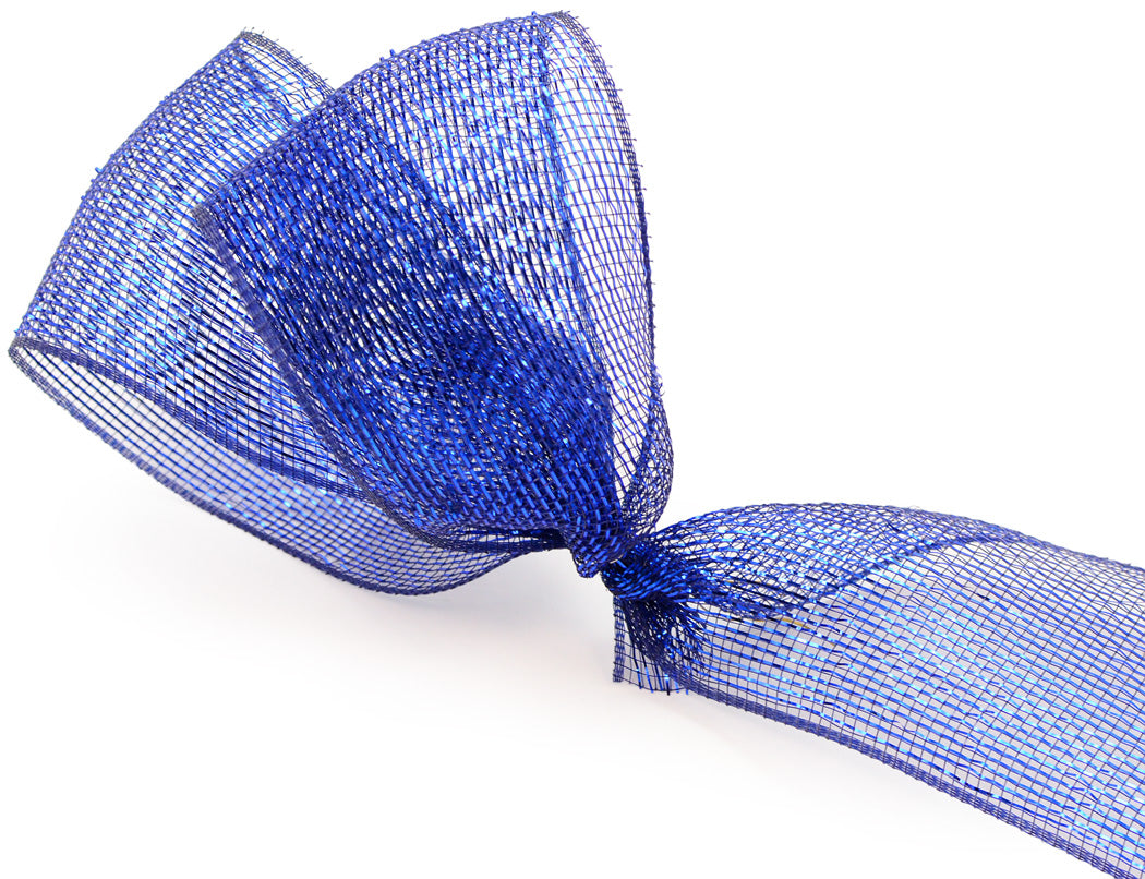 4" Poly Deco Mesh Ribbon: Metallic Navy/Royal detail photo 3