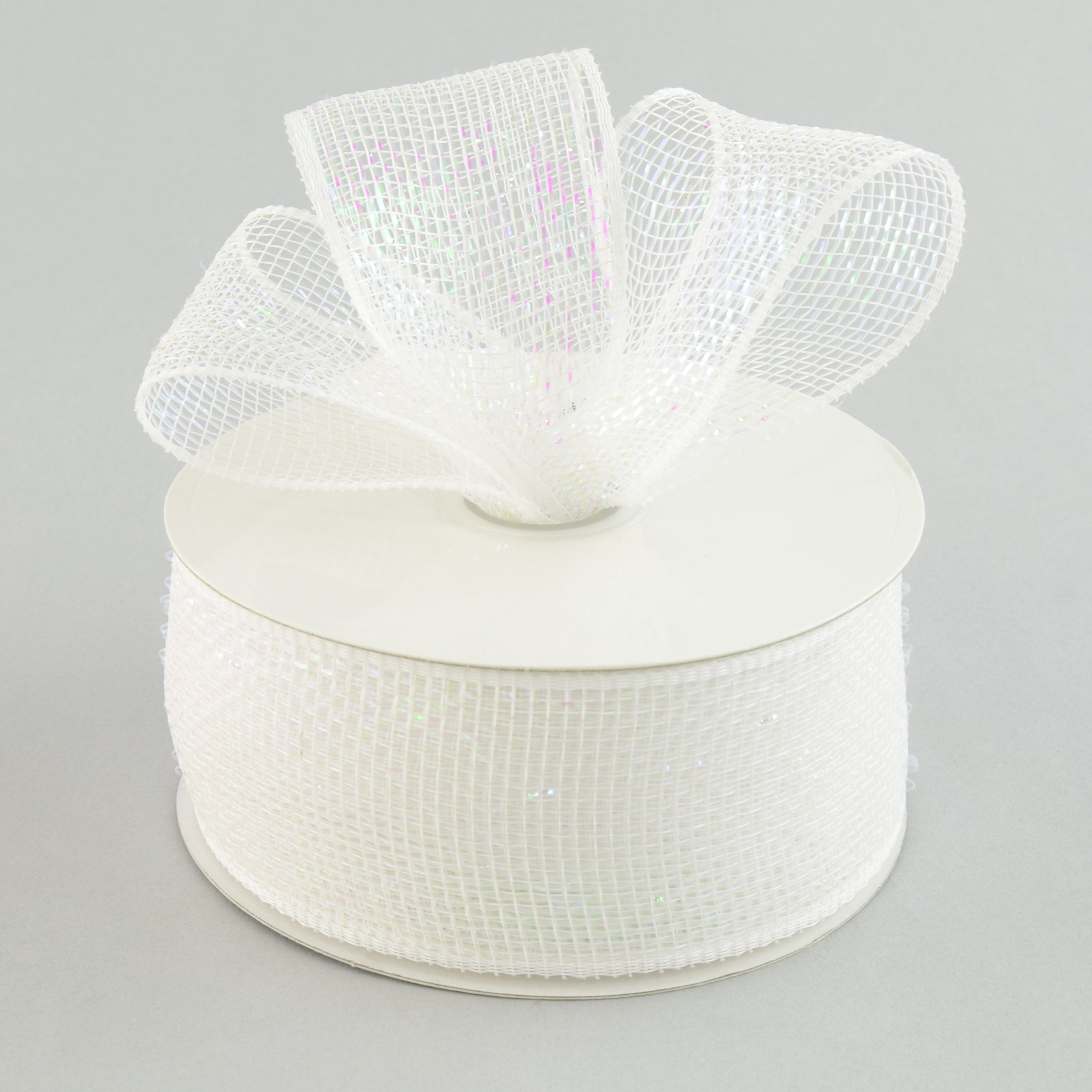 2.5" Poly Deco Mesh Ribbon: White/Iridescent Lifestyle Photo