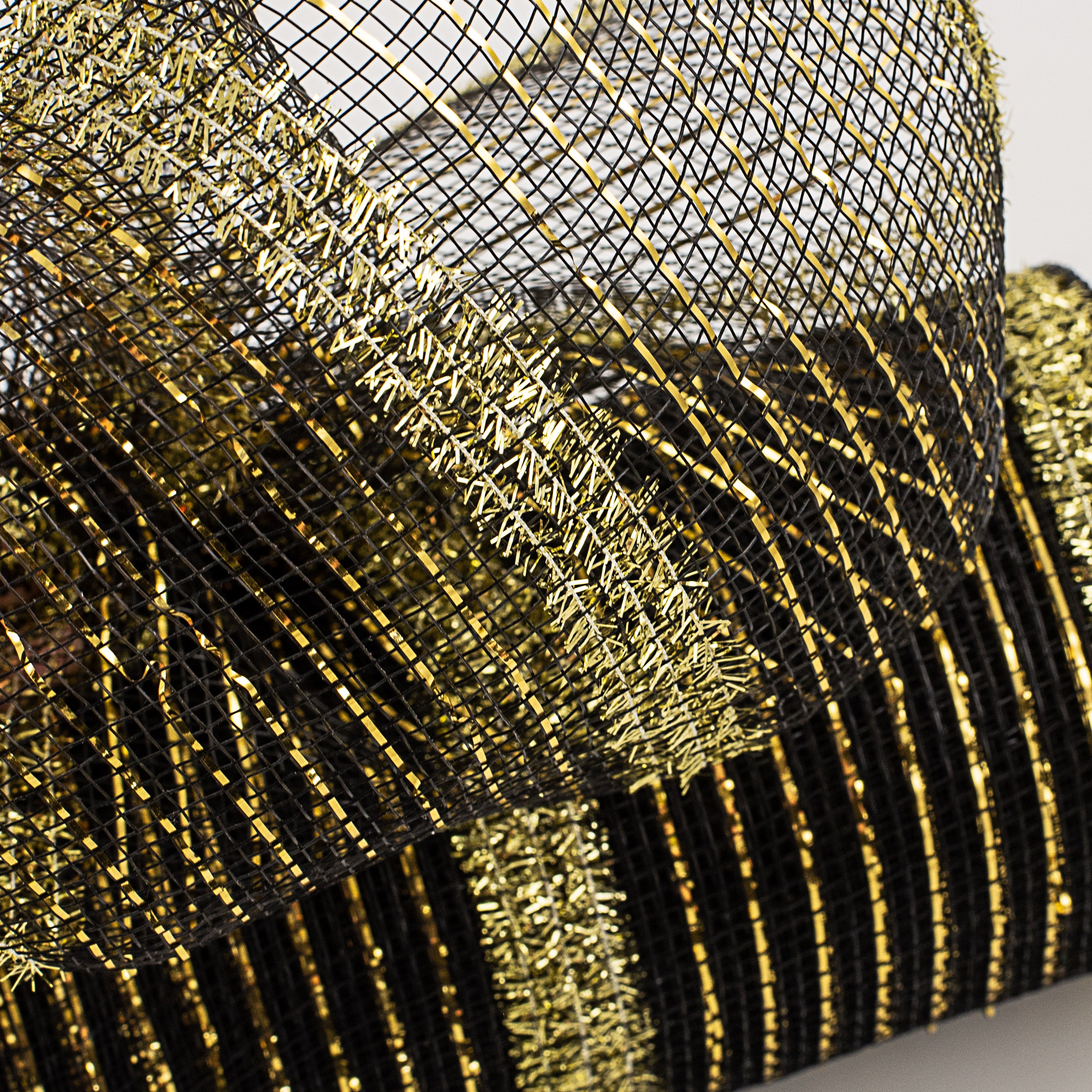 10" Poly Deco Tinsel Mesh: Black & Gold (10 Yards) Lifestyle Photo