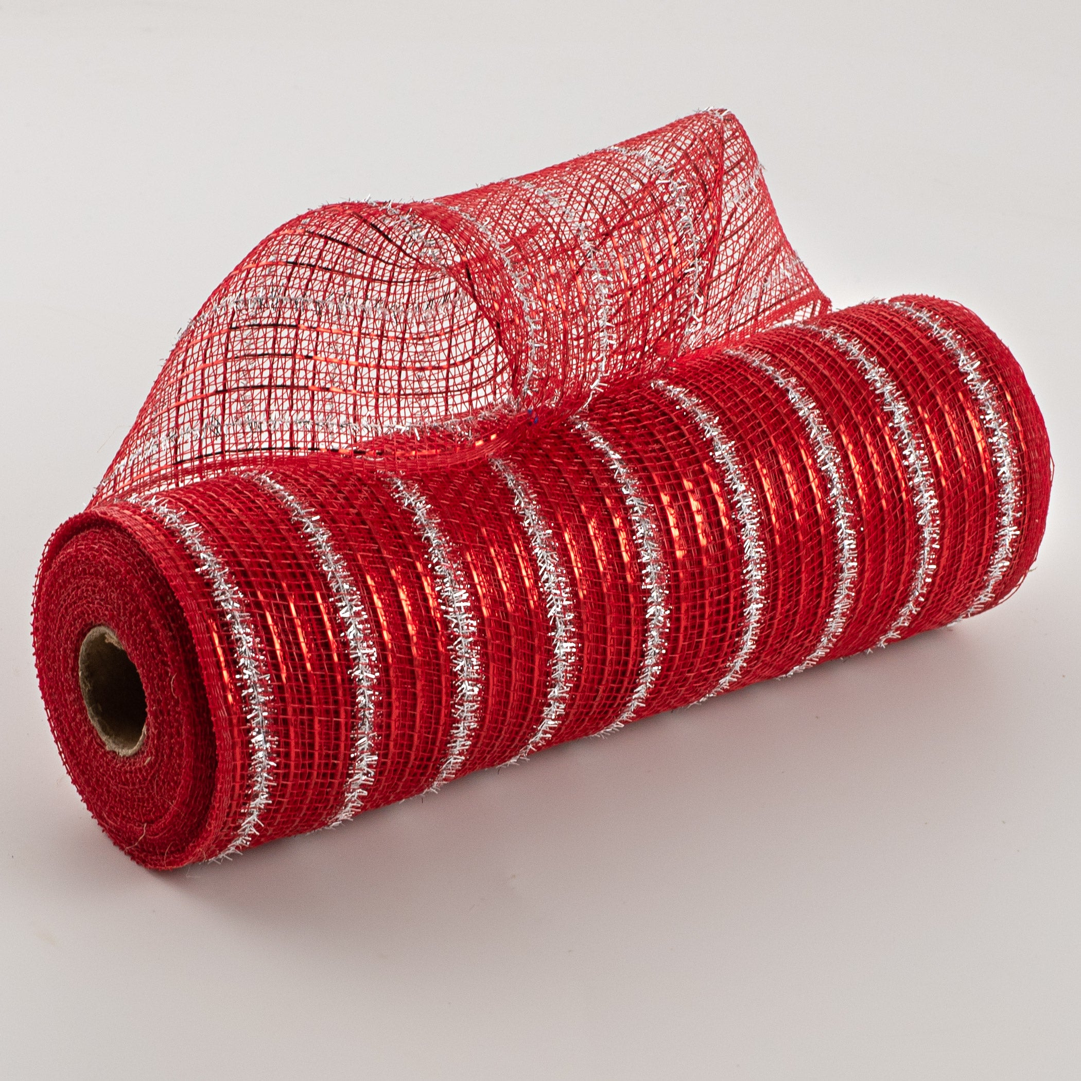 10" Poly Deco Tinsel Mesh: Red & Silver (10 Yards) Item Number: RY840069