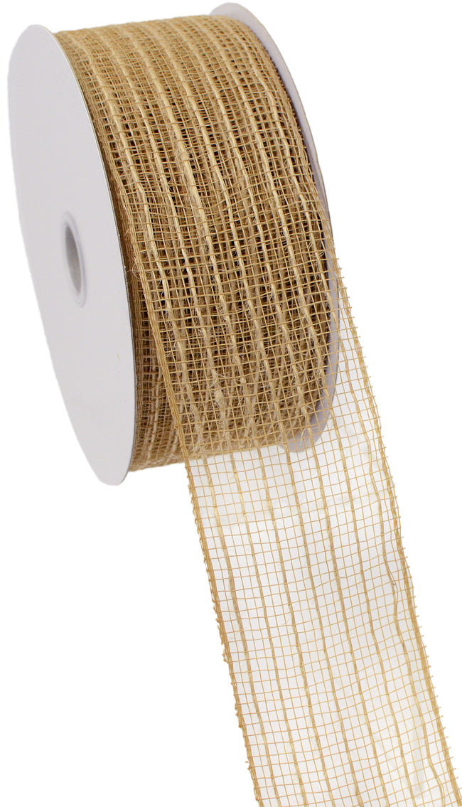 2.5" Poly Jute Burlap Mesh Ribbon: Natural (25 Yards) detail photo 4