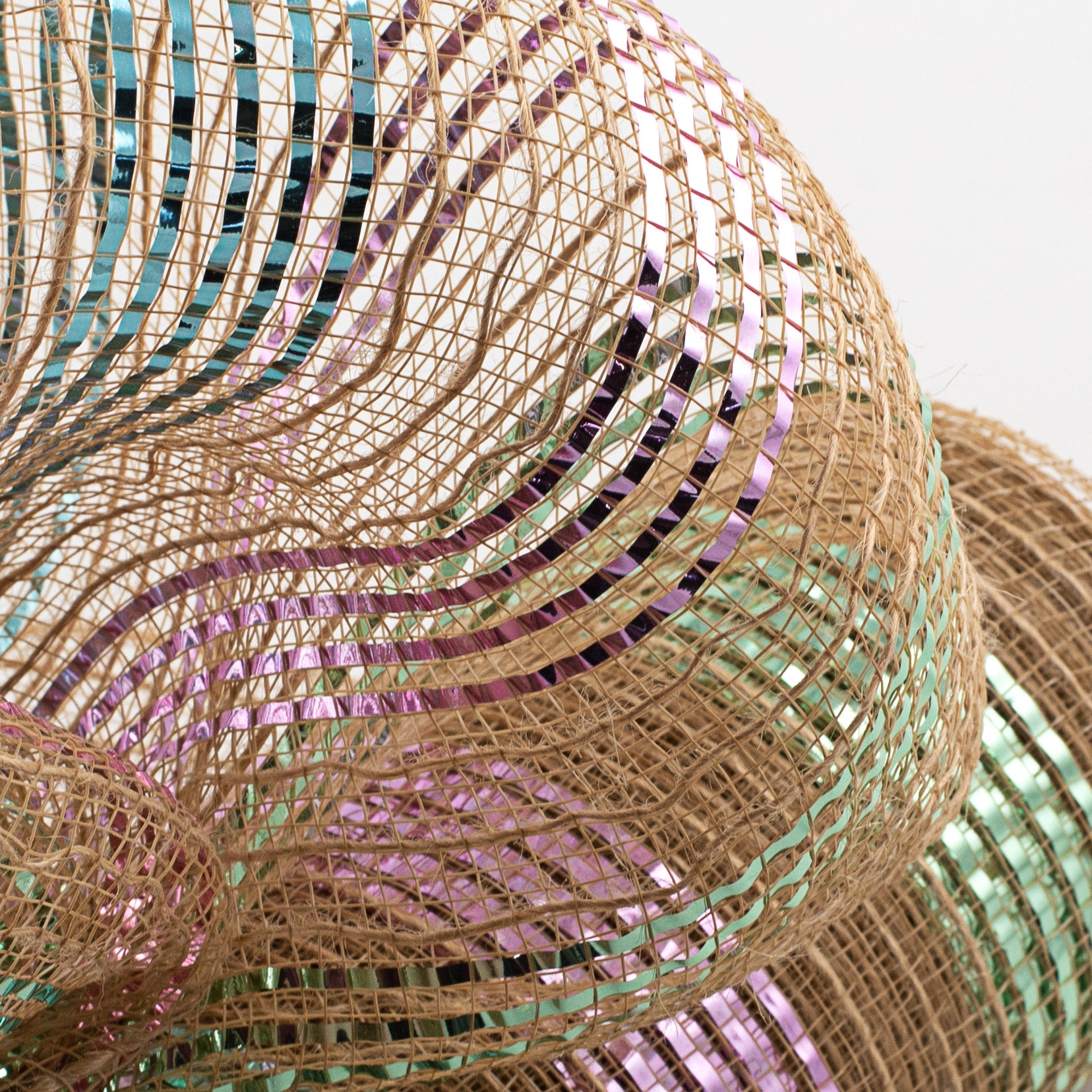 10" Poly Jute Burlap Mesh: Wide Metallic Pastel Stripes Lifestyle Photo