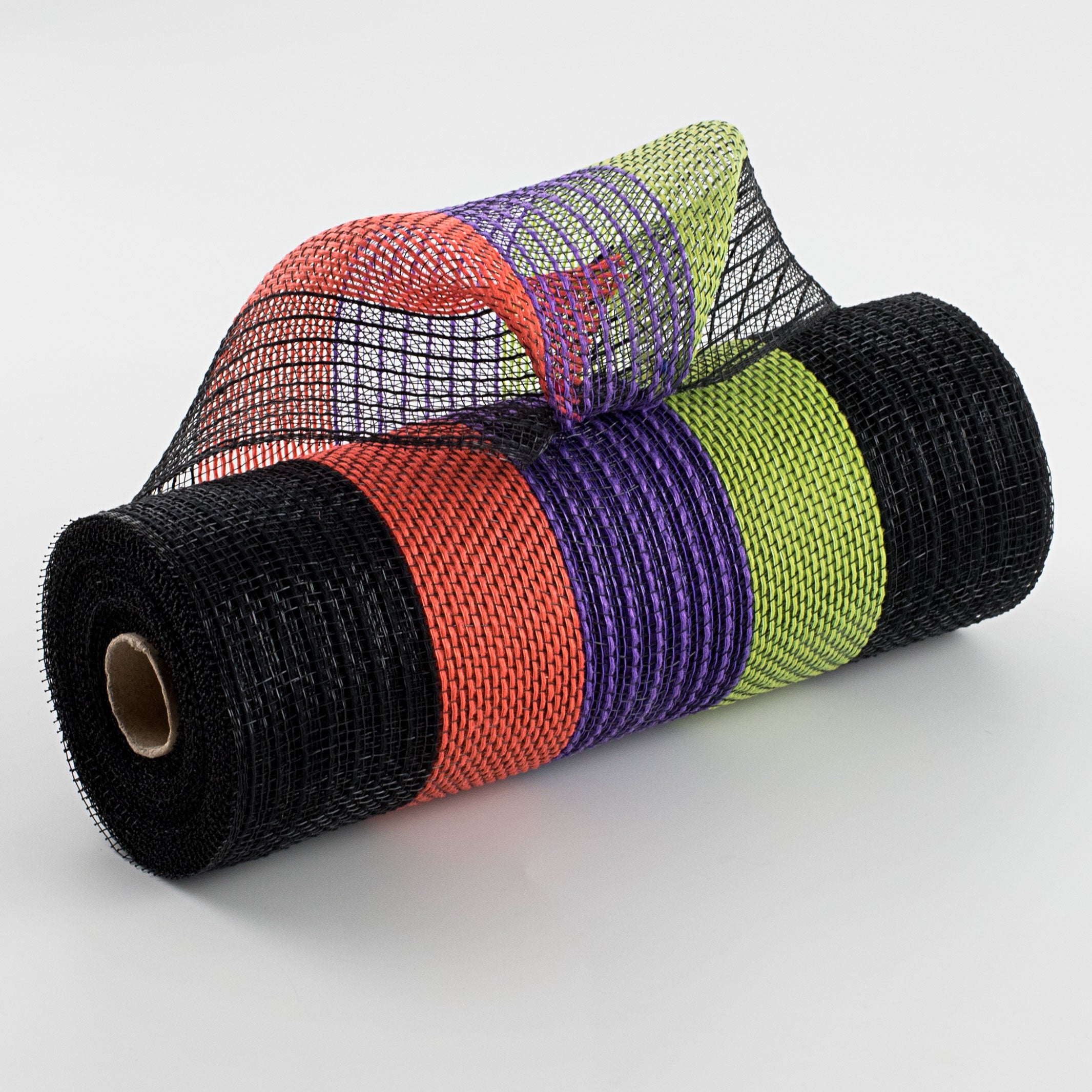 10" Poly Jute Deco Mesh: Black, Orange, Purple, Lime Wide Stripe Item Number: RY830176