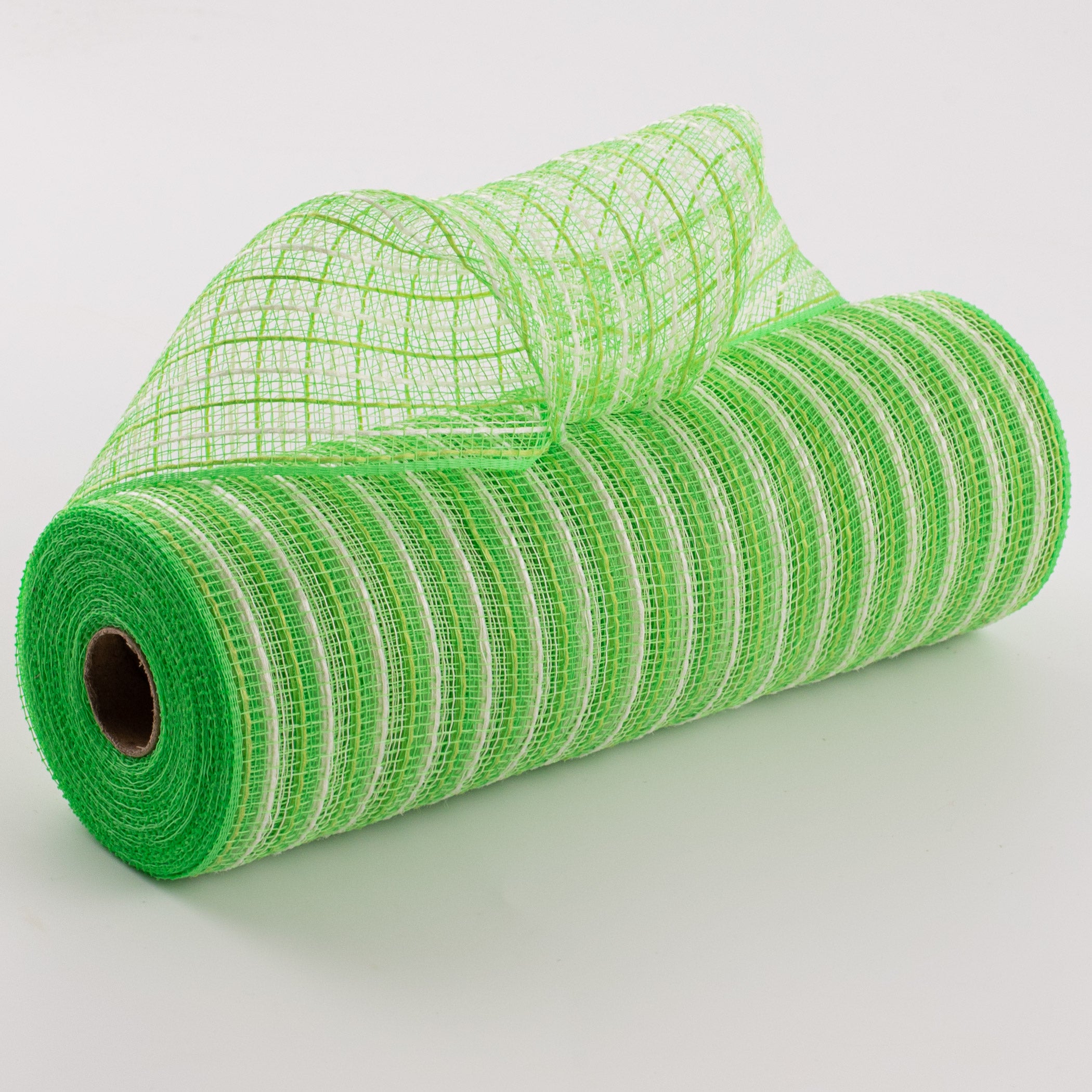 10" Poly Jute Deco Mesh: Fresh Green & Cream Thin Stripe Item Number: RY830260