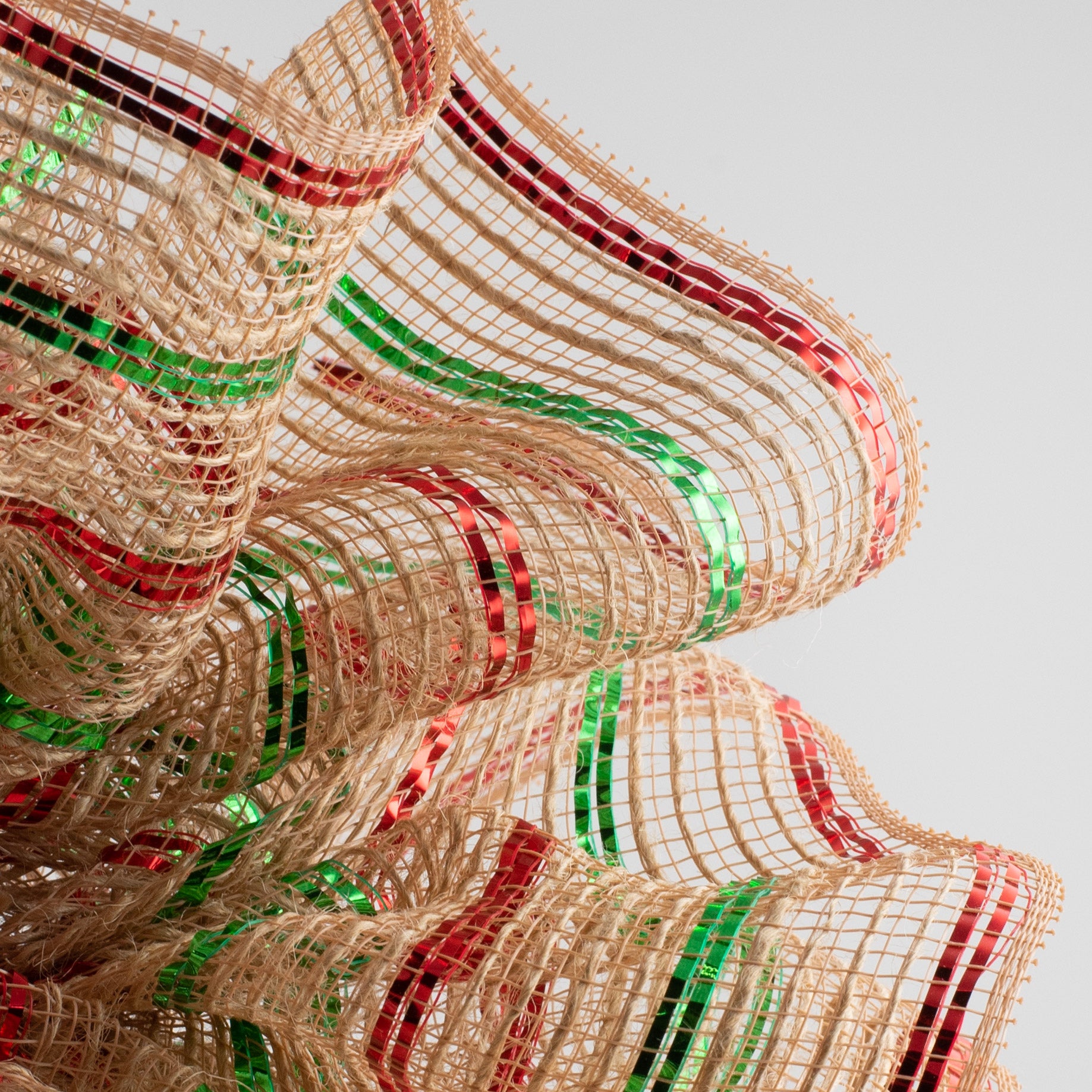 10" Poly Jute Deco Mesh: Natural & Emerald/Red Metallic Stripe (10 Yards) Lifestyle Photo