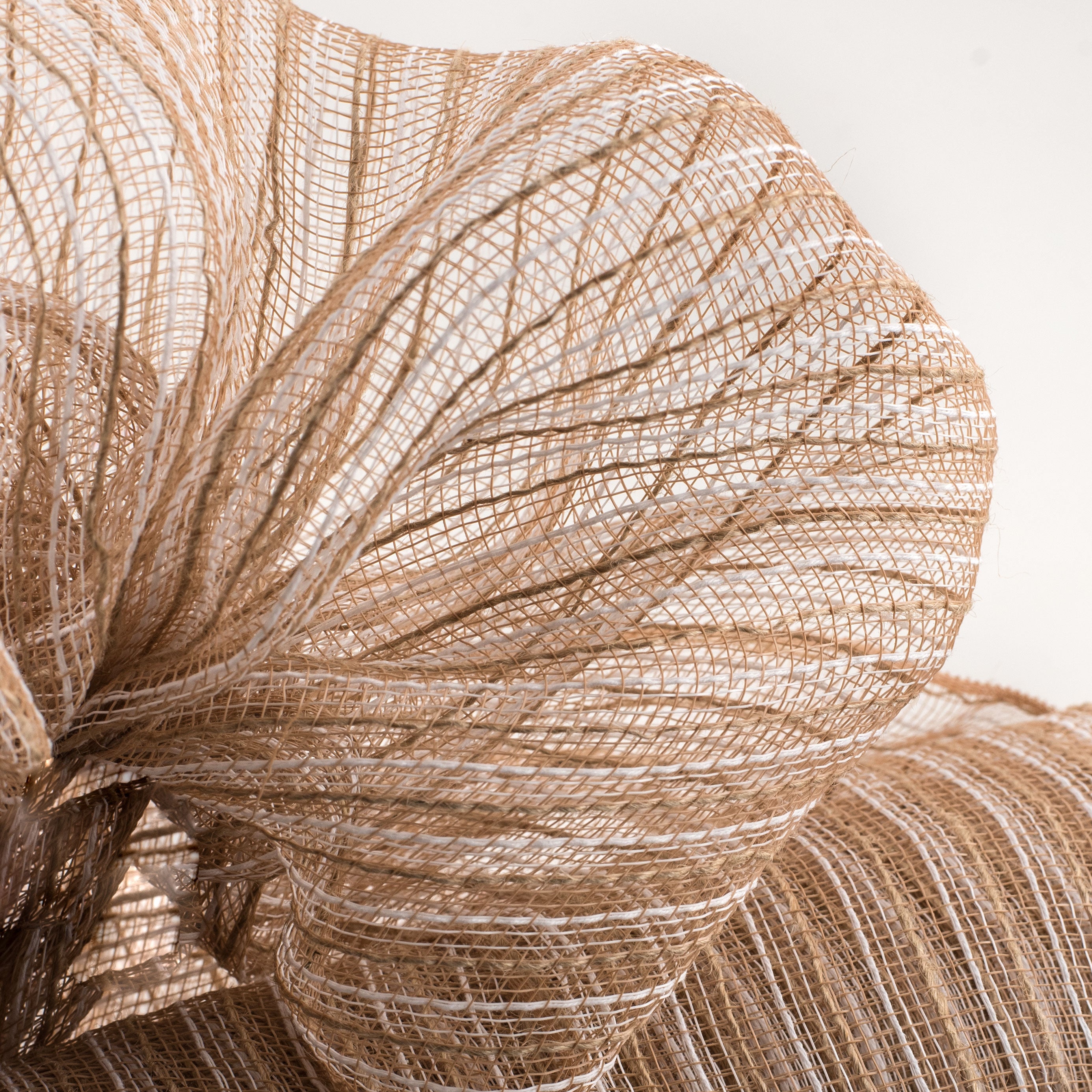 21" Poly Jute Deco Mesh: Natural & Ivory Thin Stripe (10 Yards) Lifestyle Photo