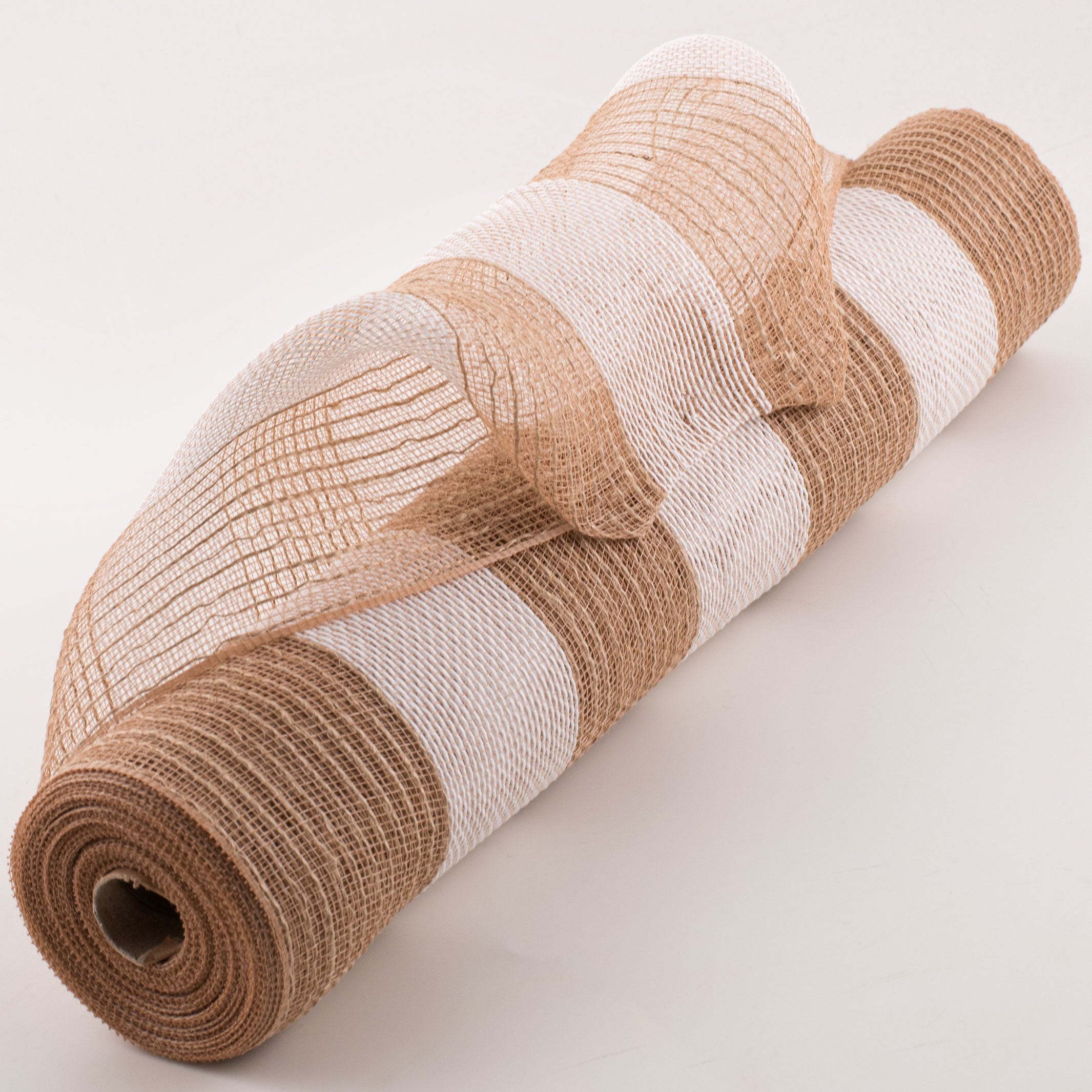 21" Poly Jute Deco Mesh: Natural & Ivory Wide Stripe (10 Yards) Item Number: RY900348