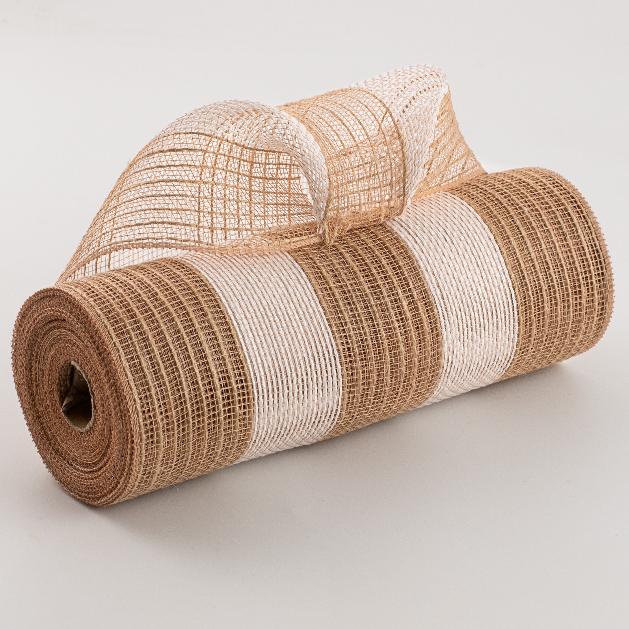 10" Poly Jute Deco Mesh: Natural & White Wide Stripe (10 Yards)