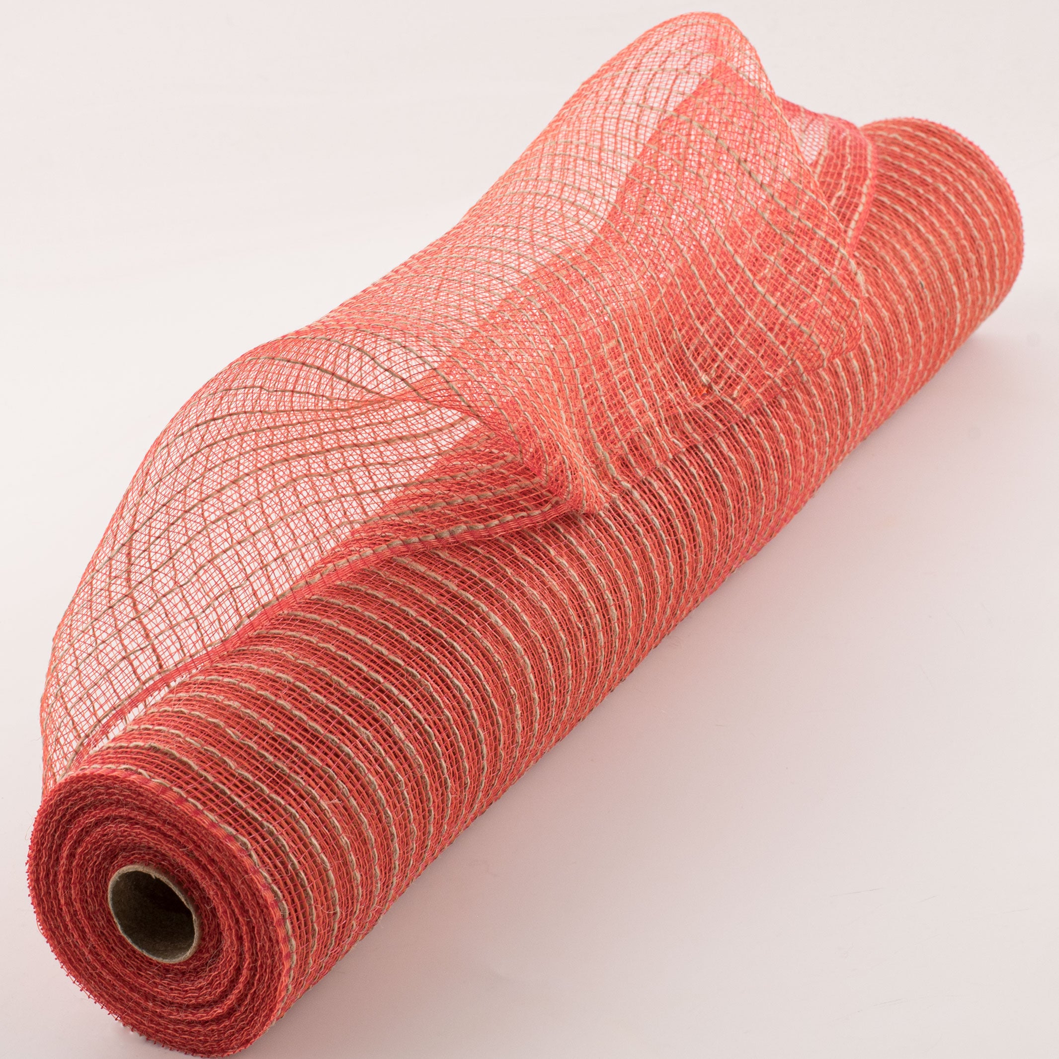 21" Poly Jute Deco Mesh: Orange, Red, & Natural Thin Stripe (10 Yards) Item Number: RY900533