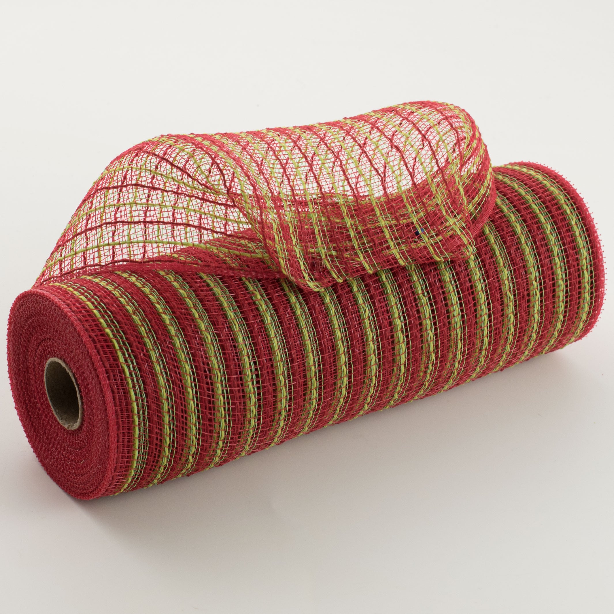 10" Poly Jute Deco Mesh: Red & Lime Thin Stripe (10 Yards) Item Number: RY830255