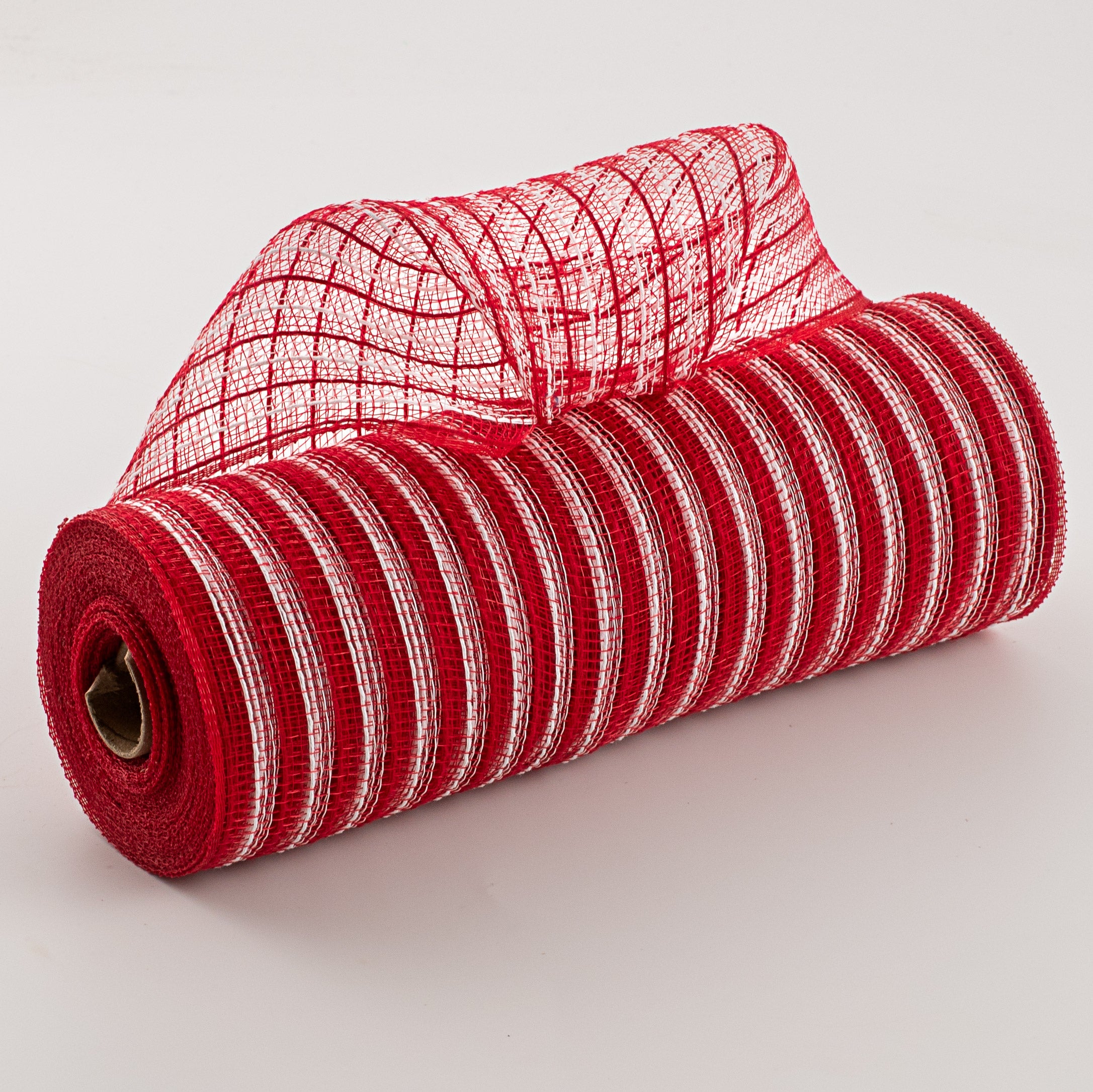10" Poly Jute Deco Mesh: Red & White Thin Stripe (10 Yards) Item Number: RY800249