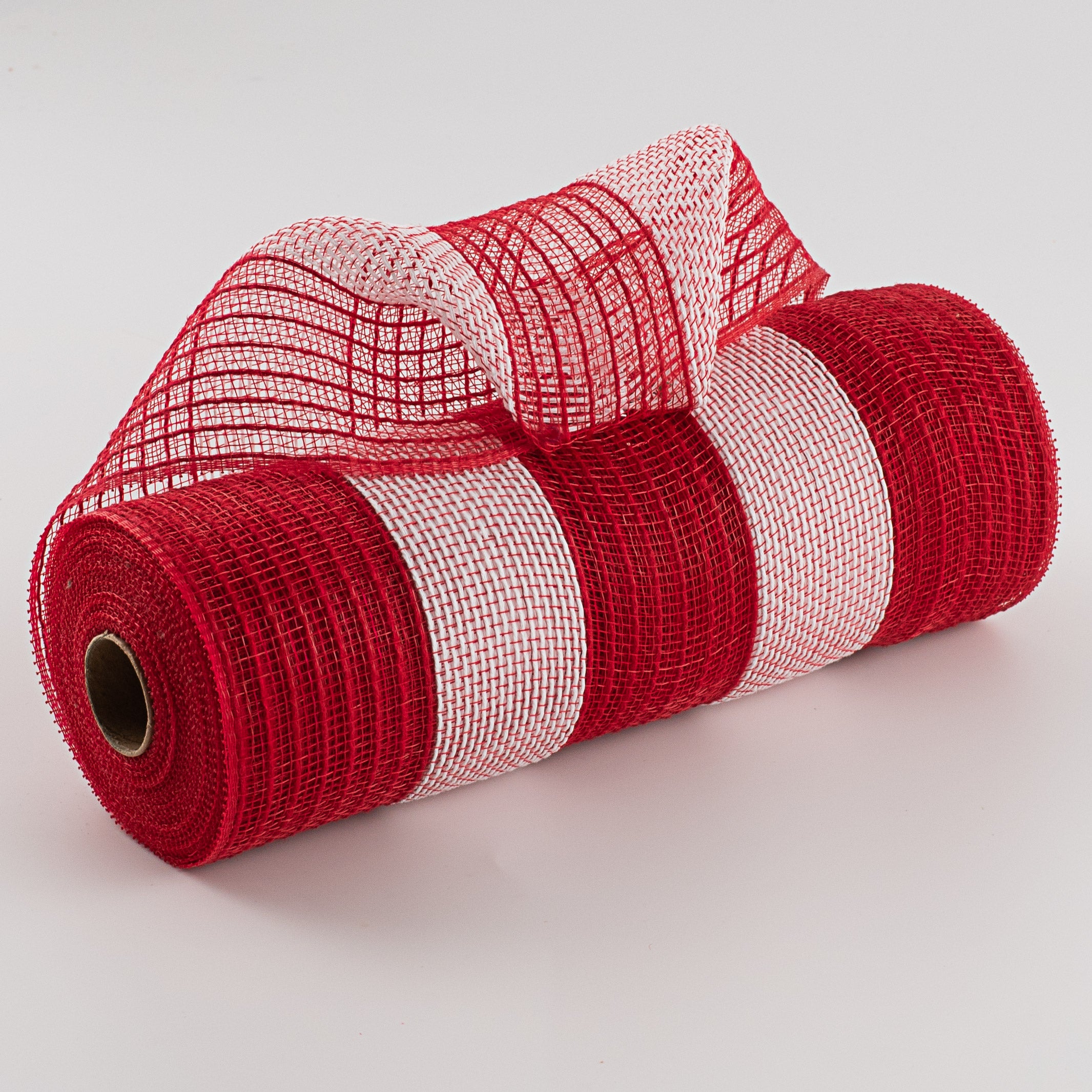 10" Poly Jute Deco Mesh: Red & White Wide Stripe (10 Yards) Item Number: RY800449