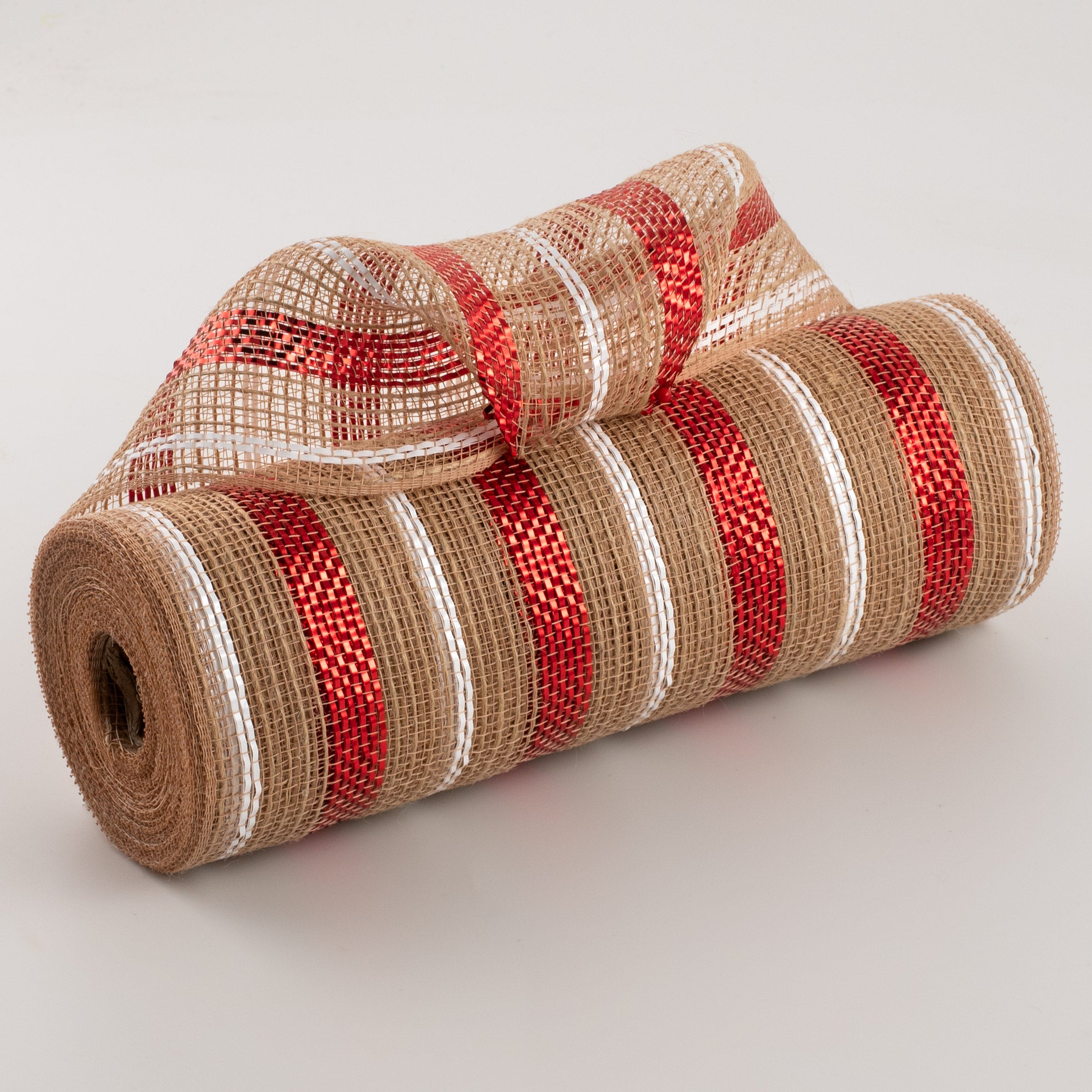 10" Poly Jute Deco Mesh: White & Bold Red Stripes Item Number: RY800949